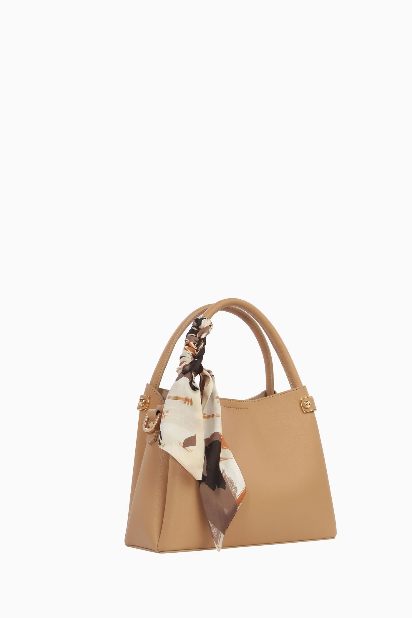 Fular Detaylı Çift Kulplu Çanta - Camel TUGBA