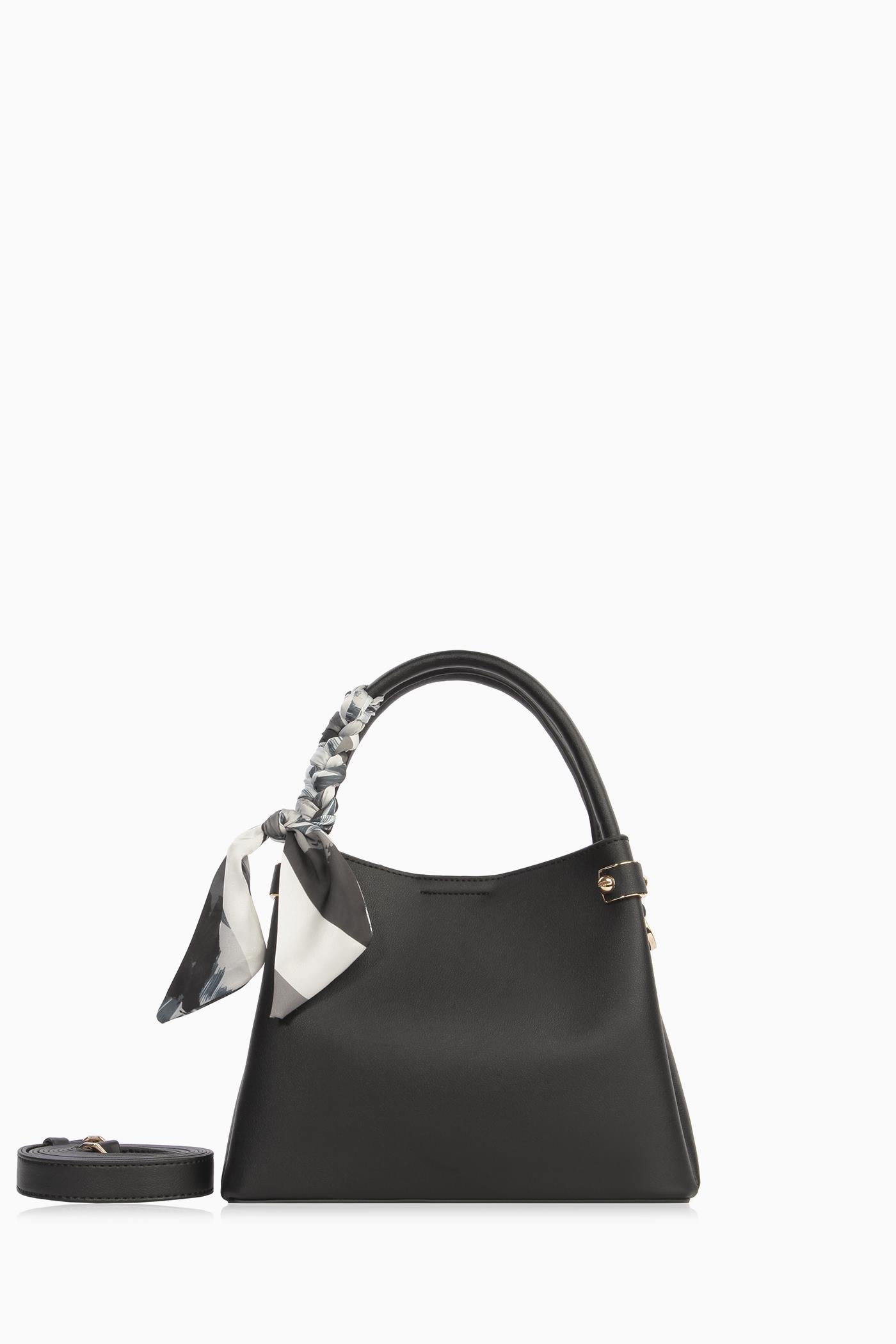 Fular Detaylı Çift Kulplu Çanta - Siyah TUGBA
