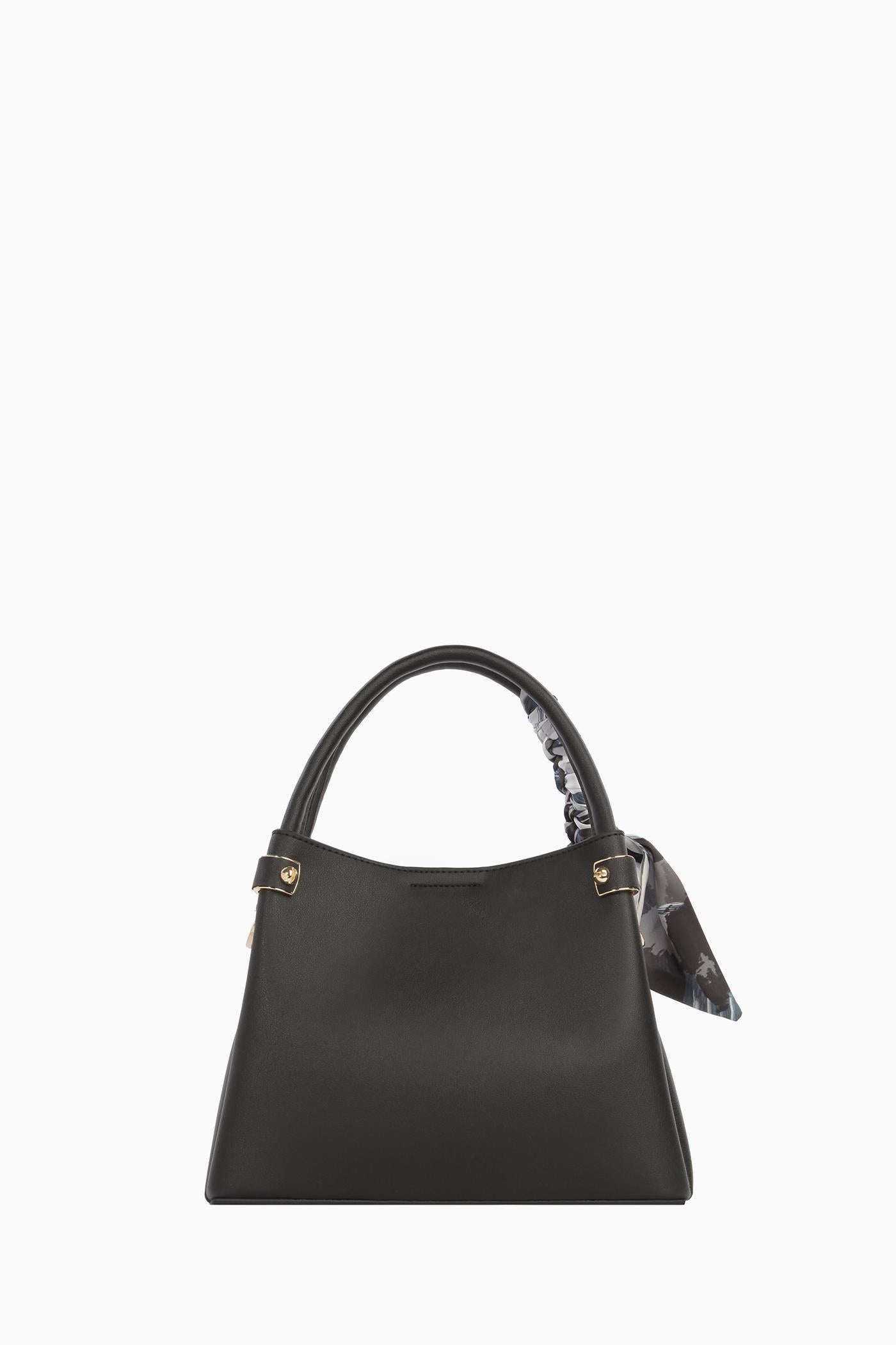 Fular Detaylı Çift Kulplu Çanta - Siyah TUGBA