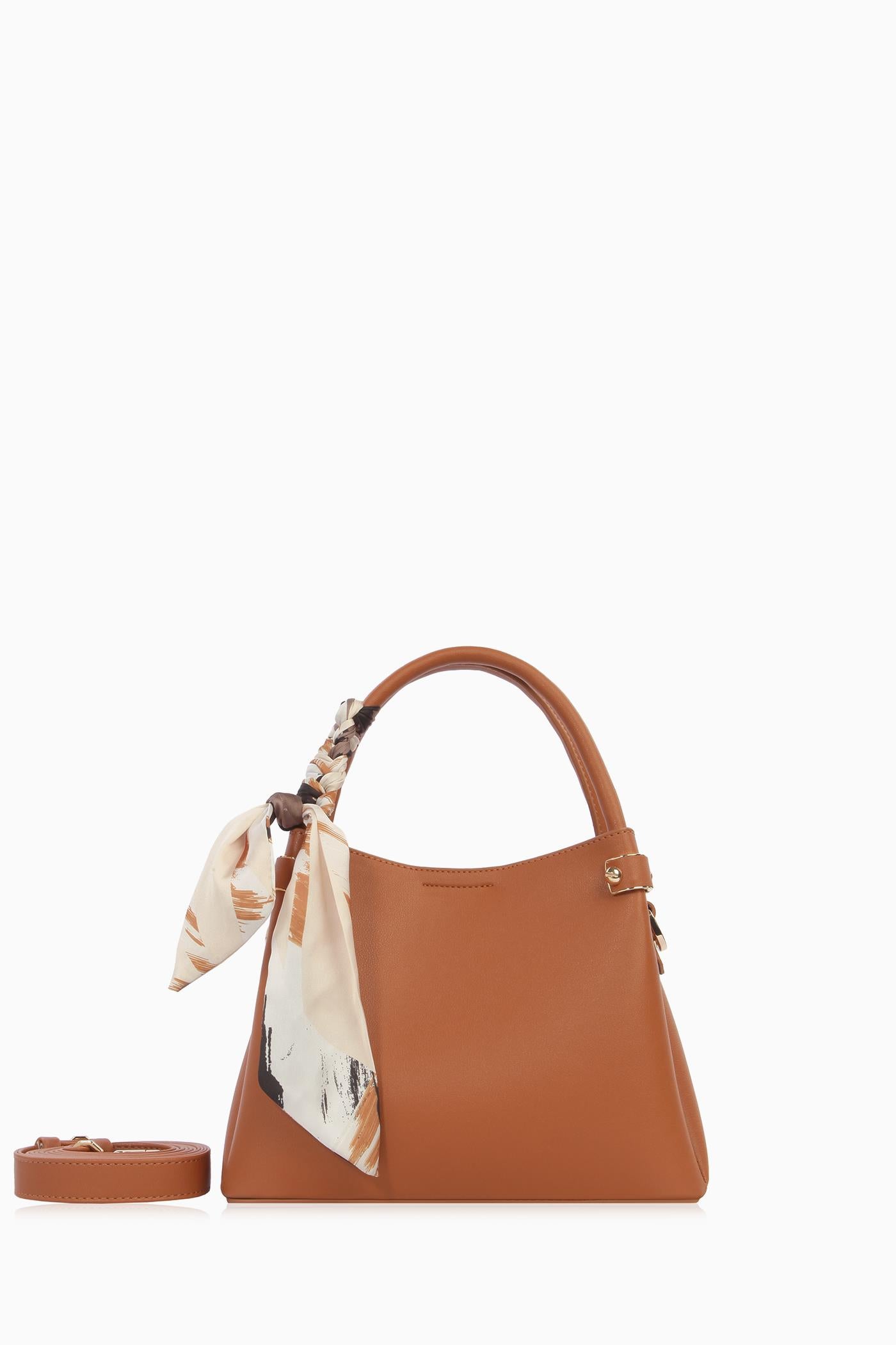 Fular Detaylı Çift Kulplu Çanta - Taba TUGBA