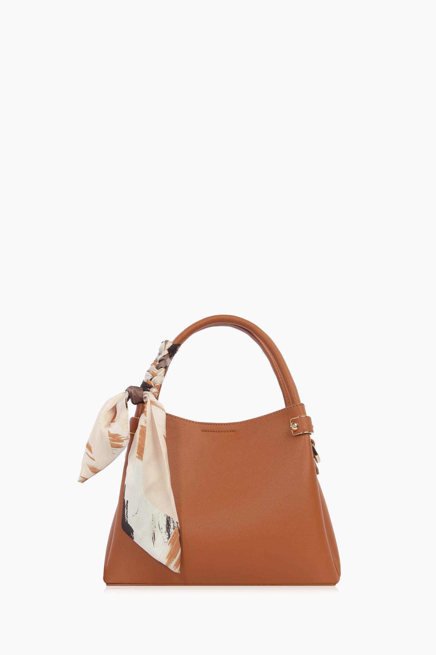 Fular Detaylı Çift Kulplu Çanta - Taba TUGBA