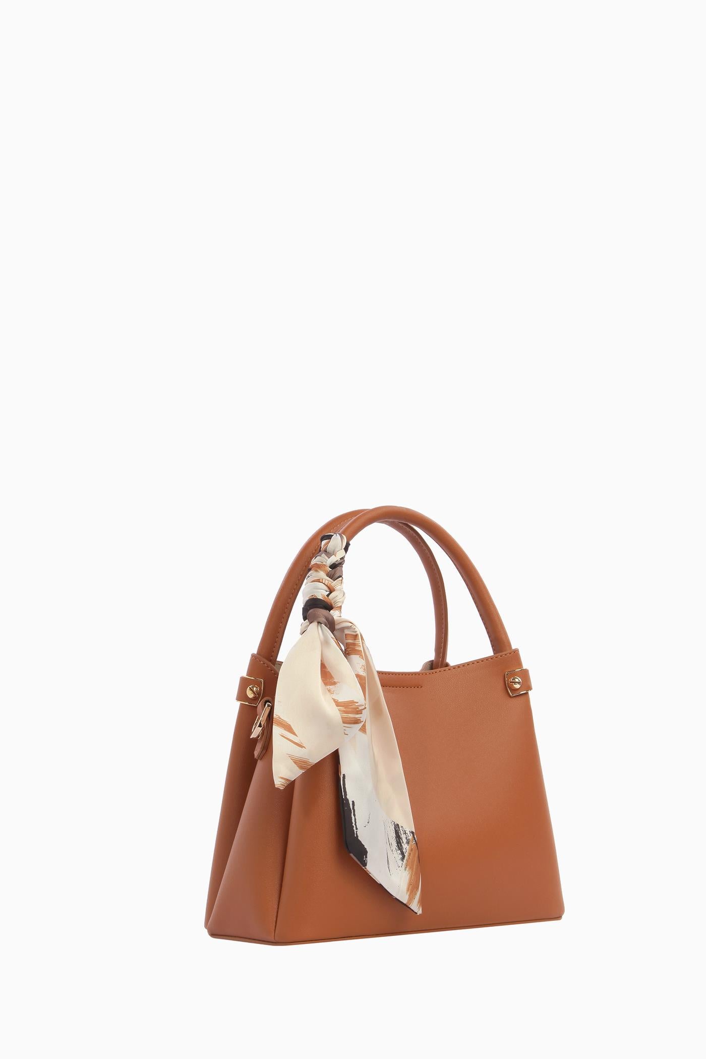 Fular Detaylı Çift Kulplu Çanta - Taba TUGBA