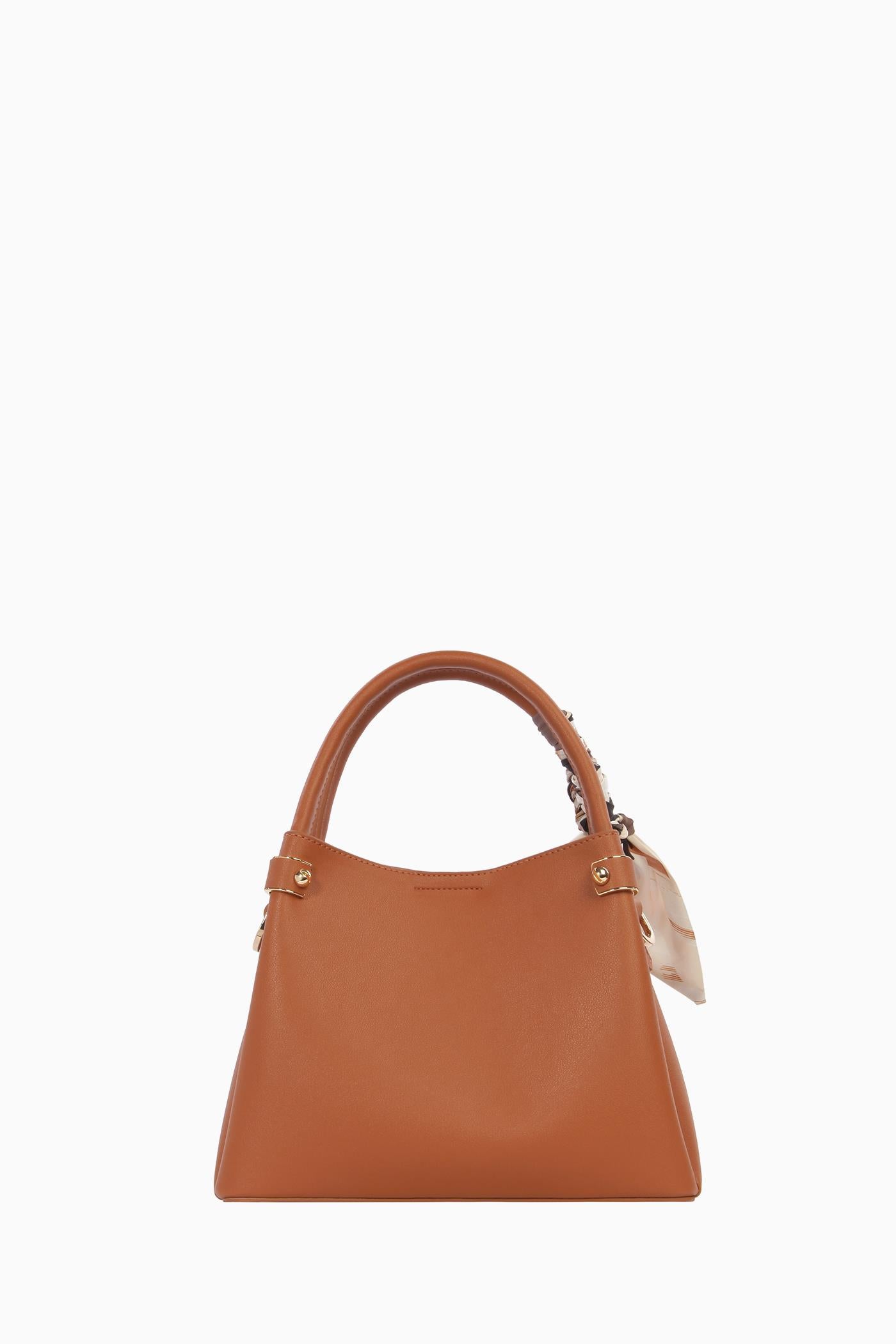 Fular Detaylı Çift Kulplu Çanta - Taba TUGBA