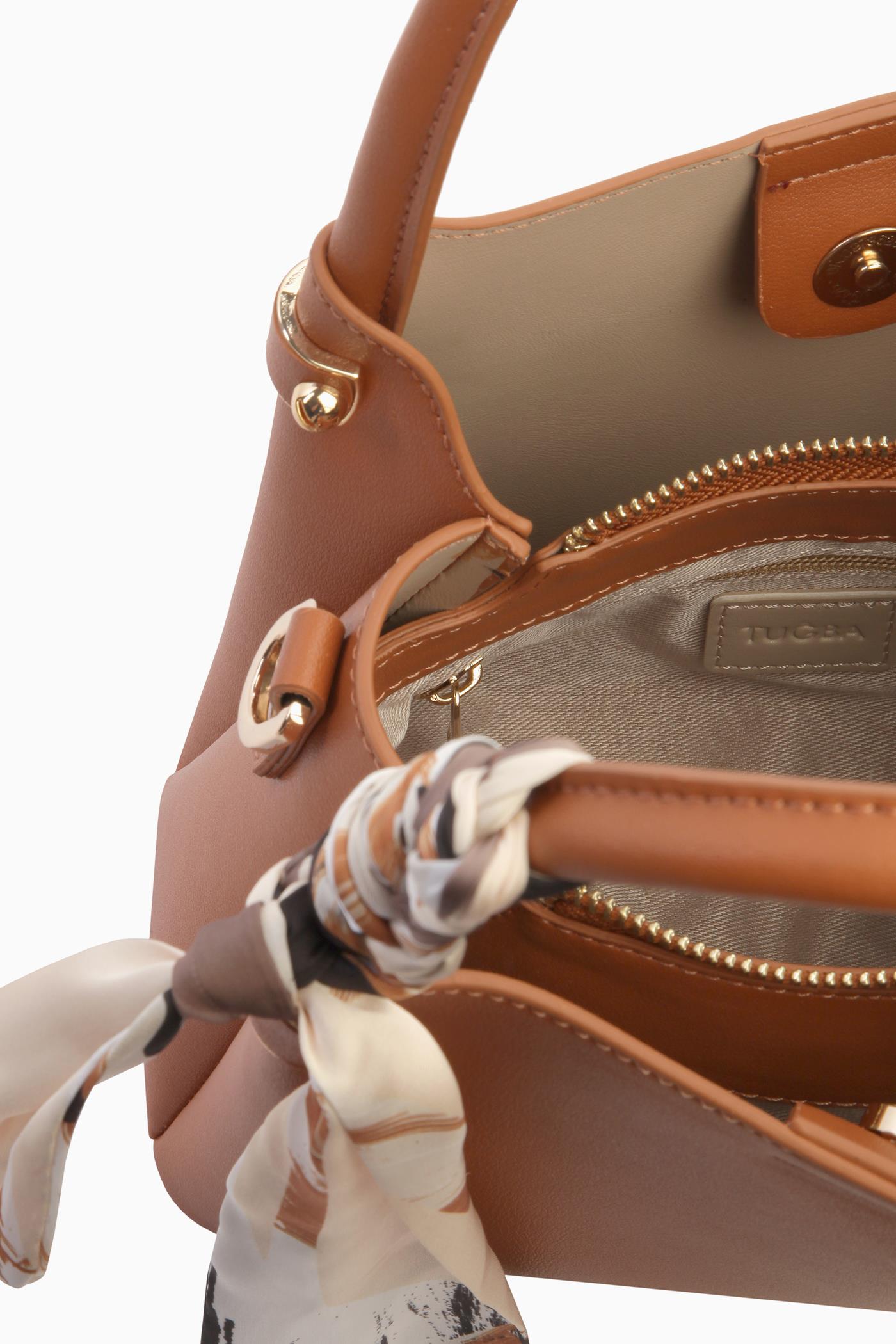 Fular Detaylı Çift Kulplu Çanta - Taba TUGBA