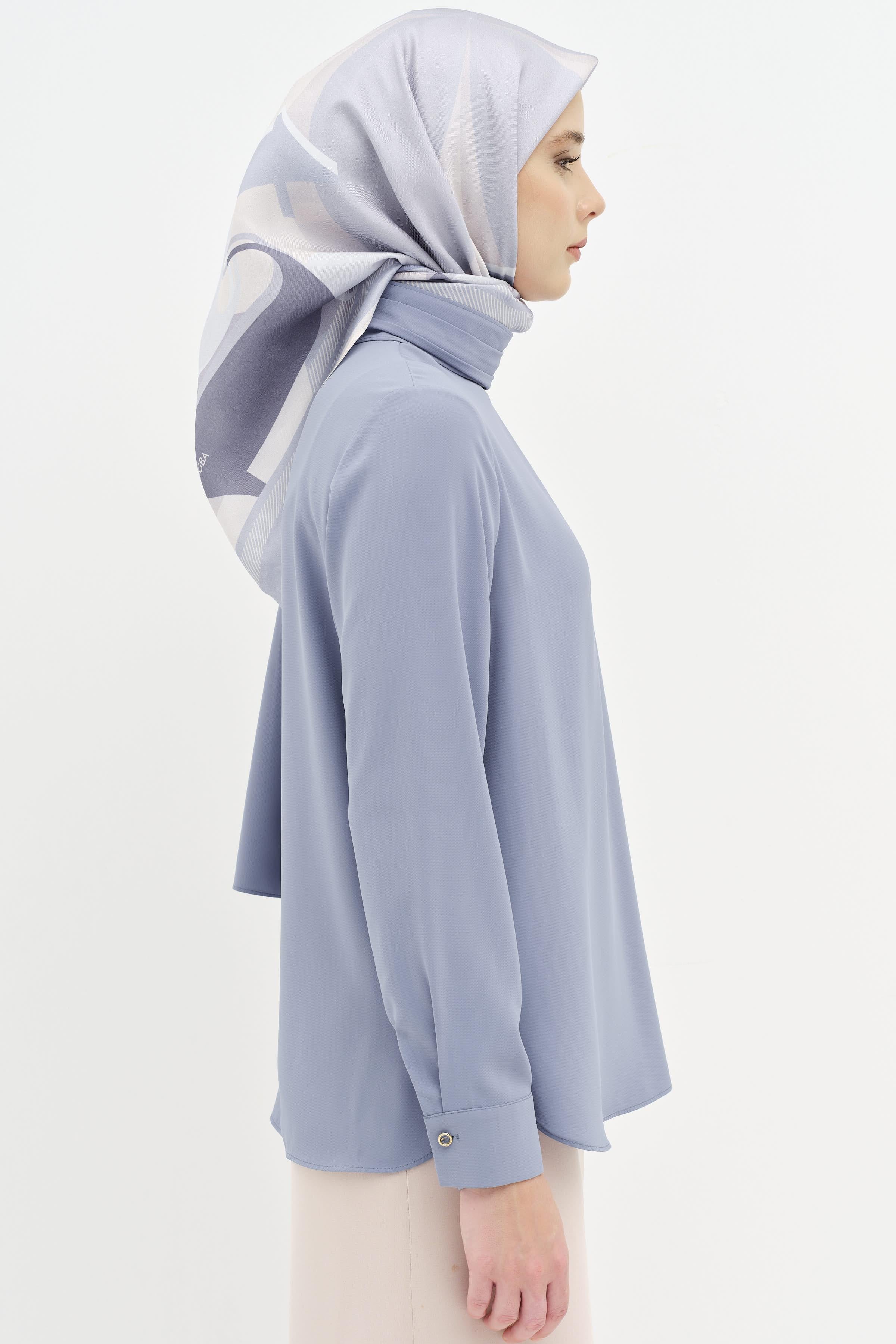 Fular Yaka Detaylı Bluz - Mavi TUGBA