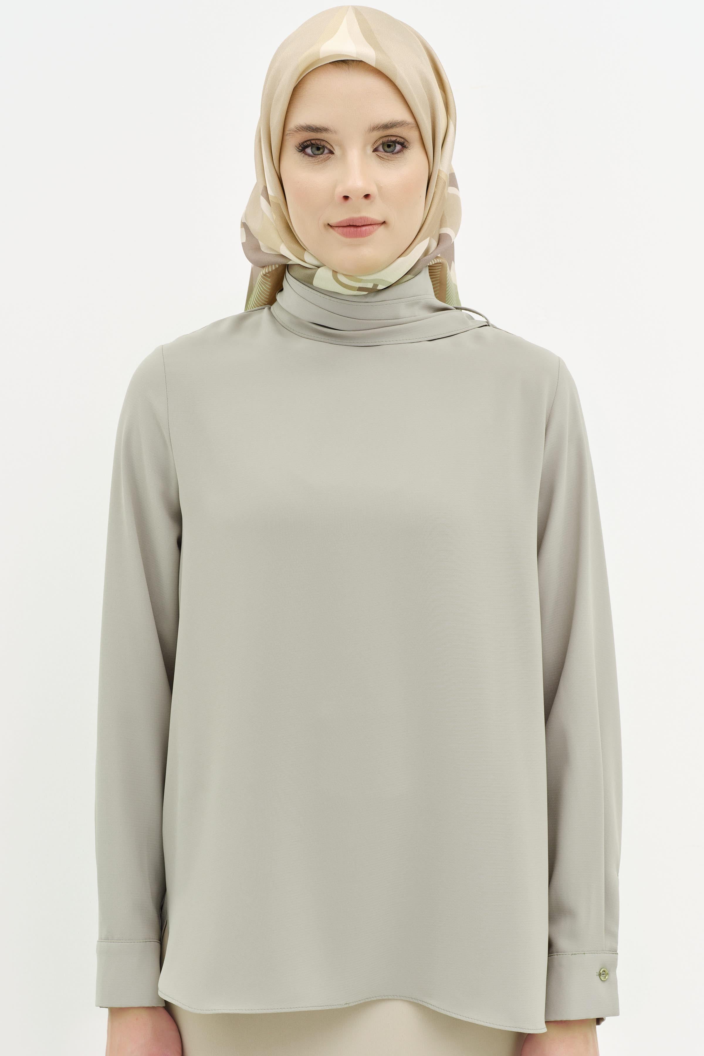 Fular Yaka Detaylı Bluz - Olive TUGBA