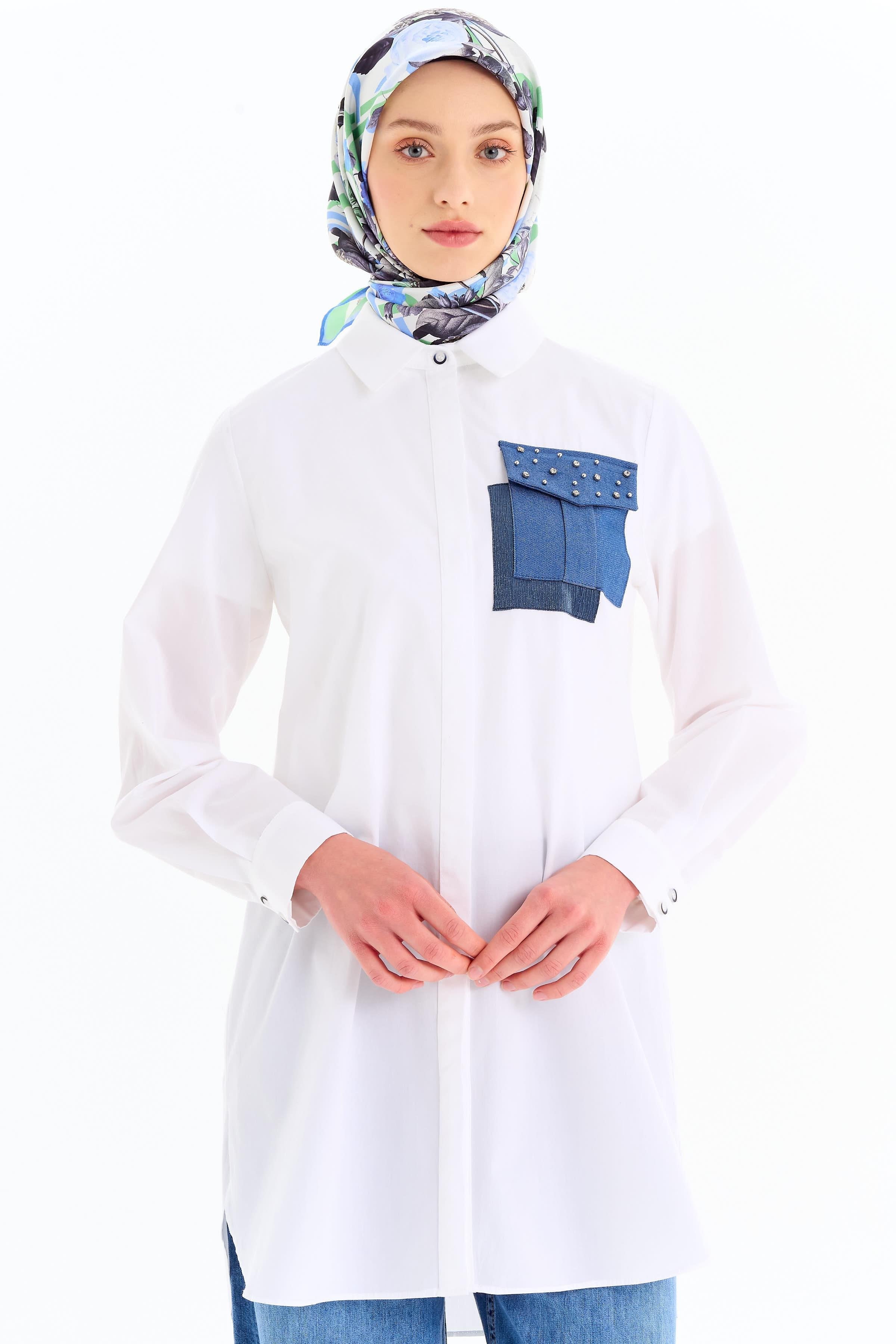 Garni Cepli Tunik - Beyaz TUGBA