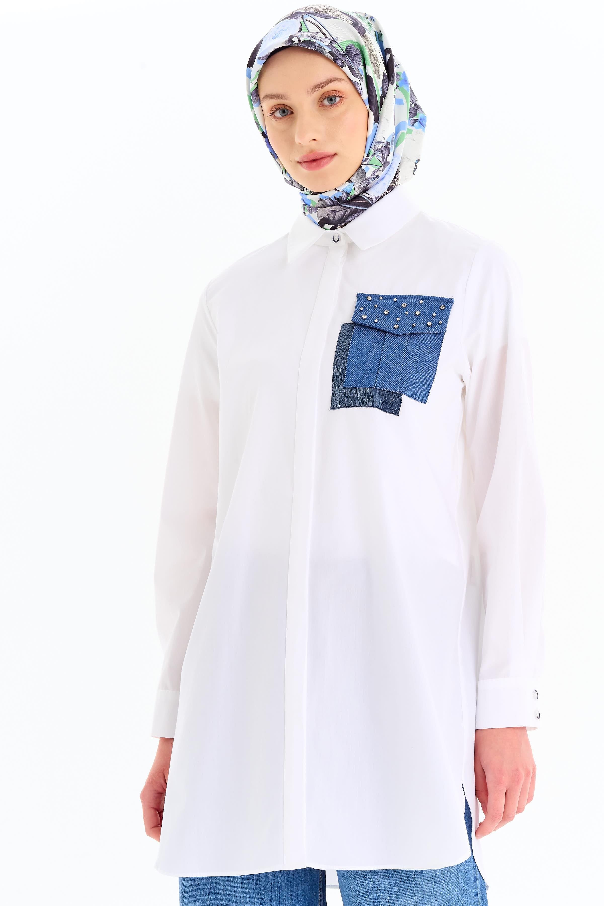 Garni Cepli Tunik - Beyaz TUGBA