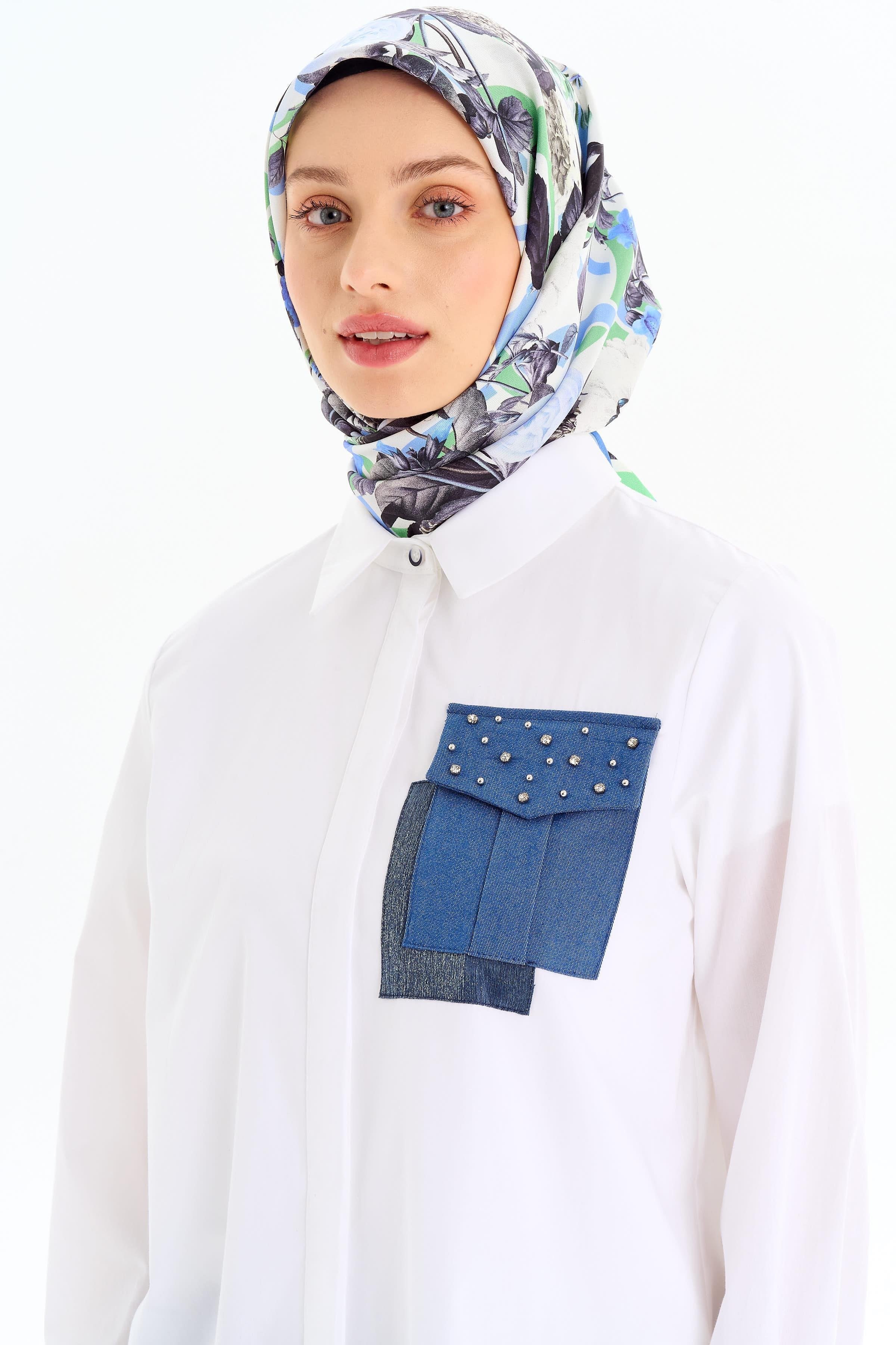 Garni Cepli Tunik - Beyaz TUGBA