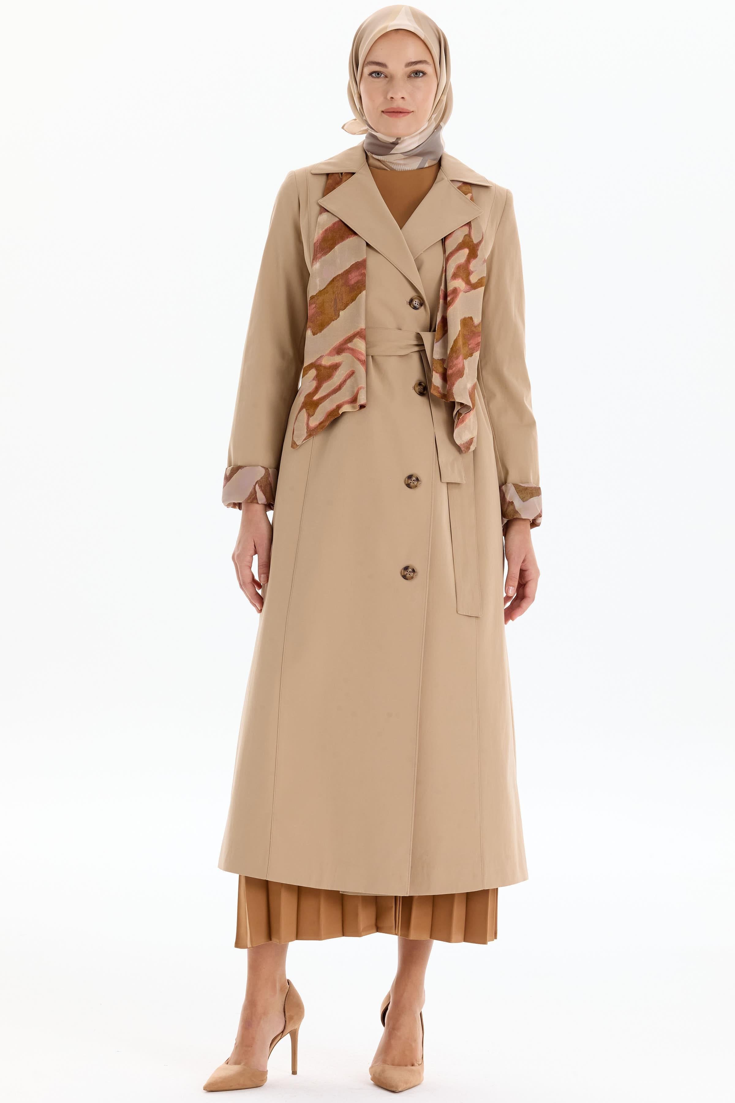 Garni Fular Detaylı Trençkot - Bej TUGBA