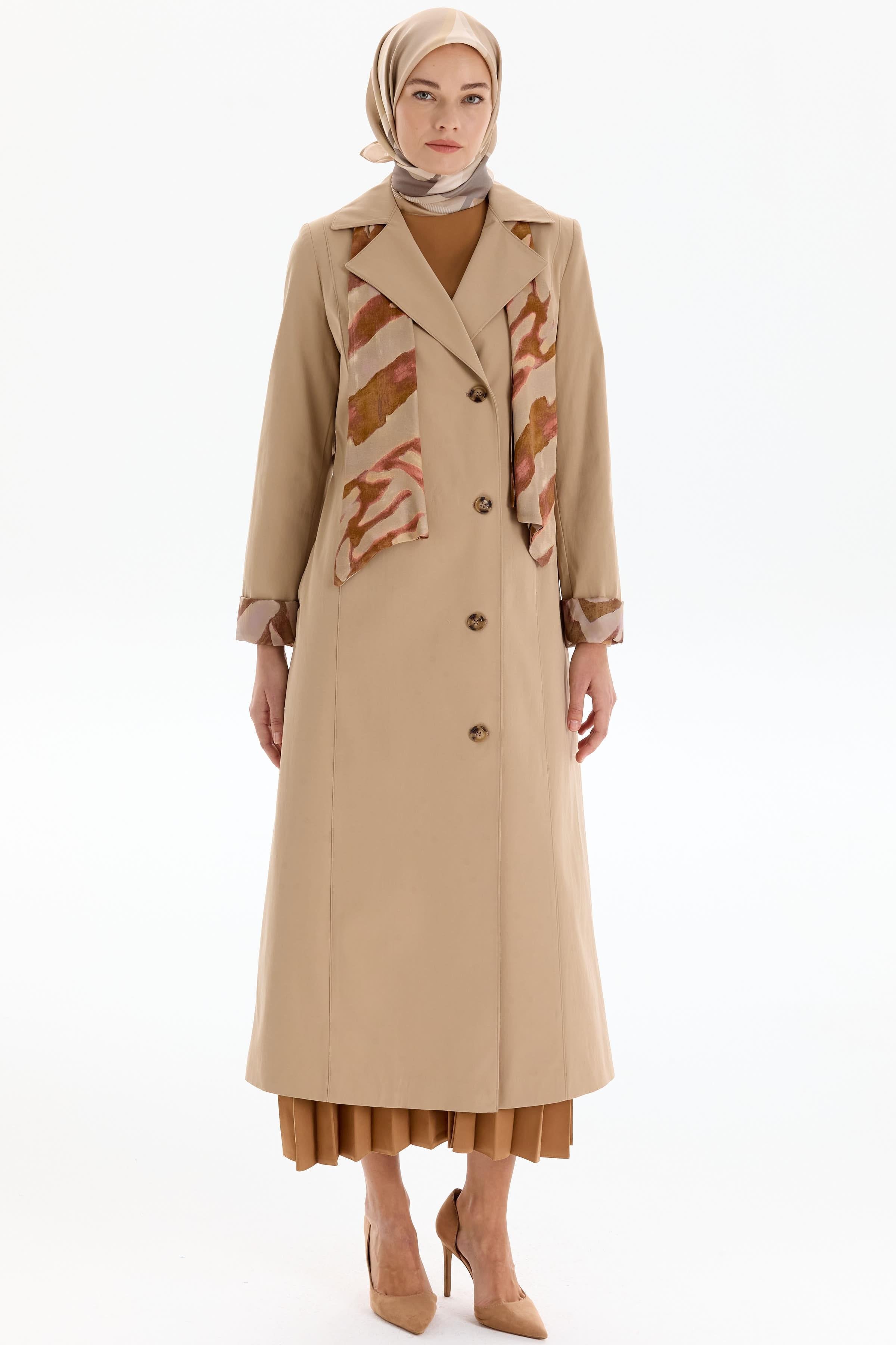 Garni Fular Detaylı Trençkot - Bej TUGBA