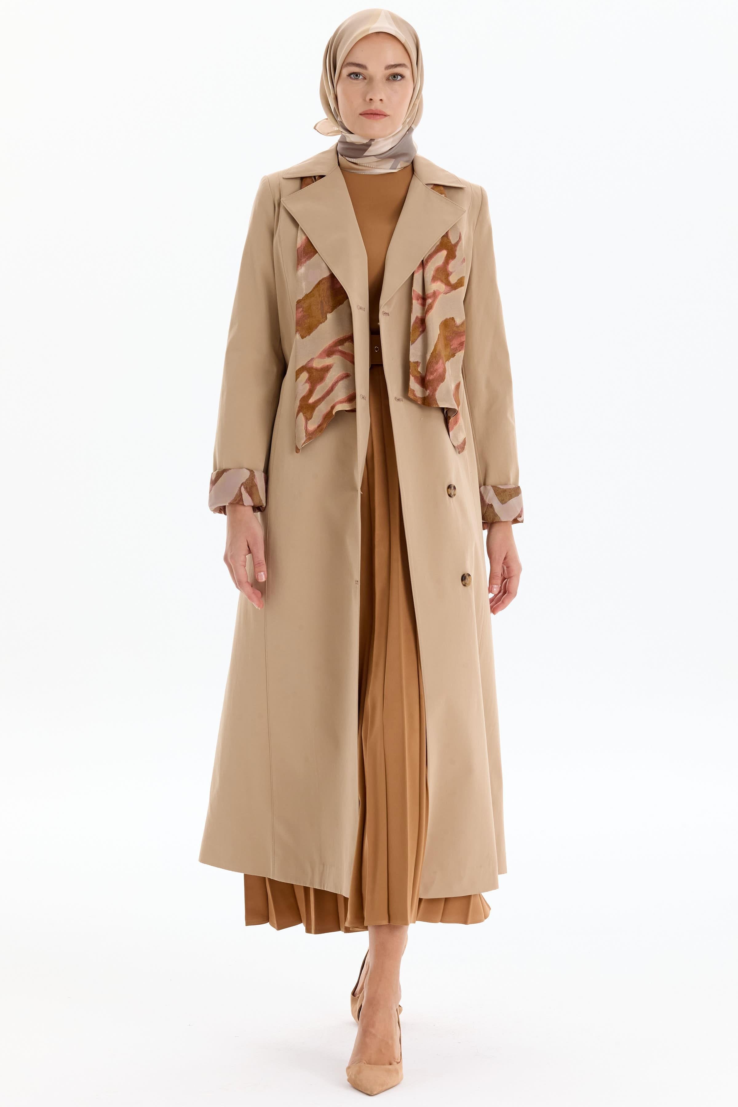 Garni Fular Detaylı Trençkot - Bej TUGBA
