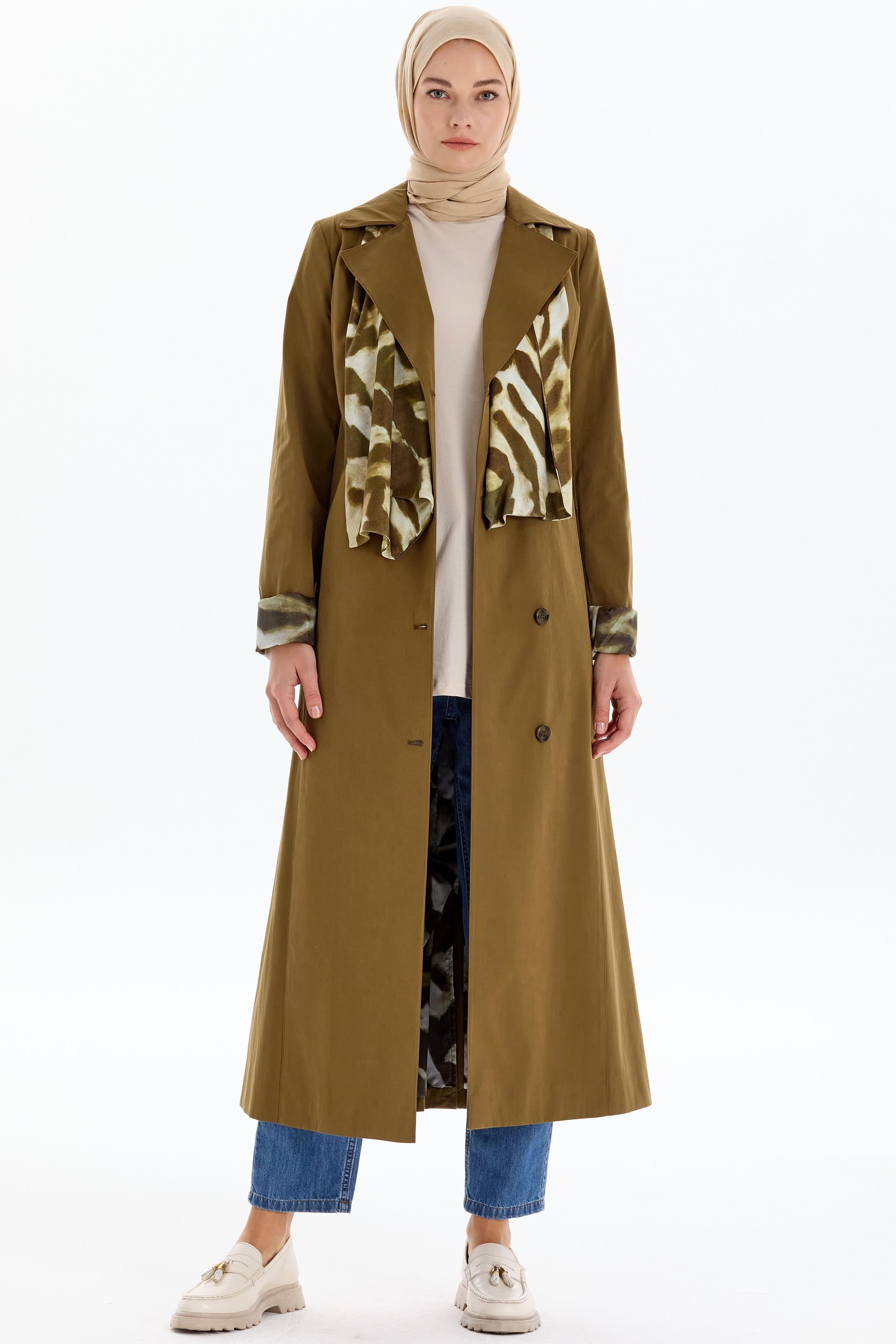 Garni Fular Detaylı Trençkot - Haki TUGBA