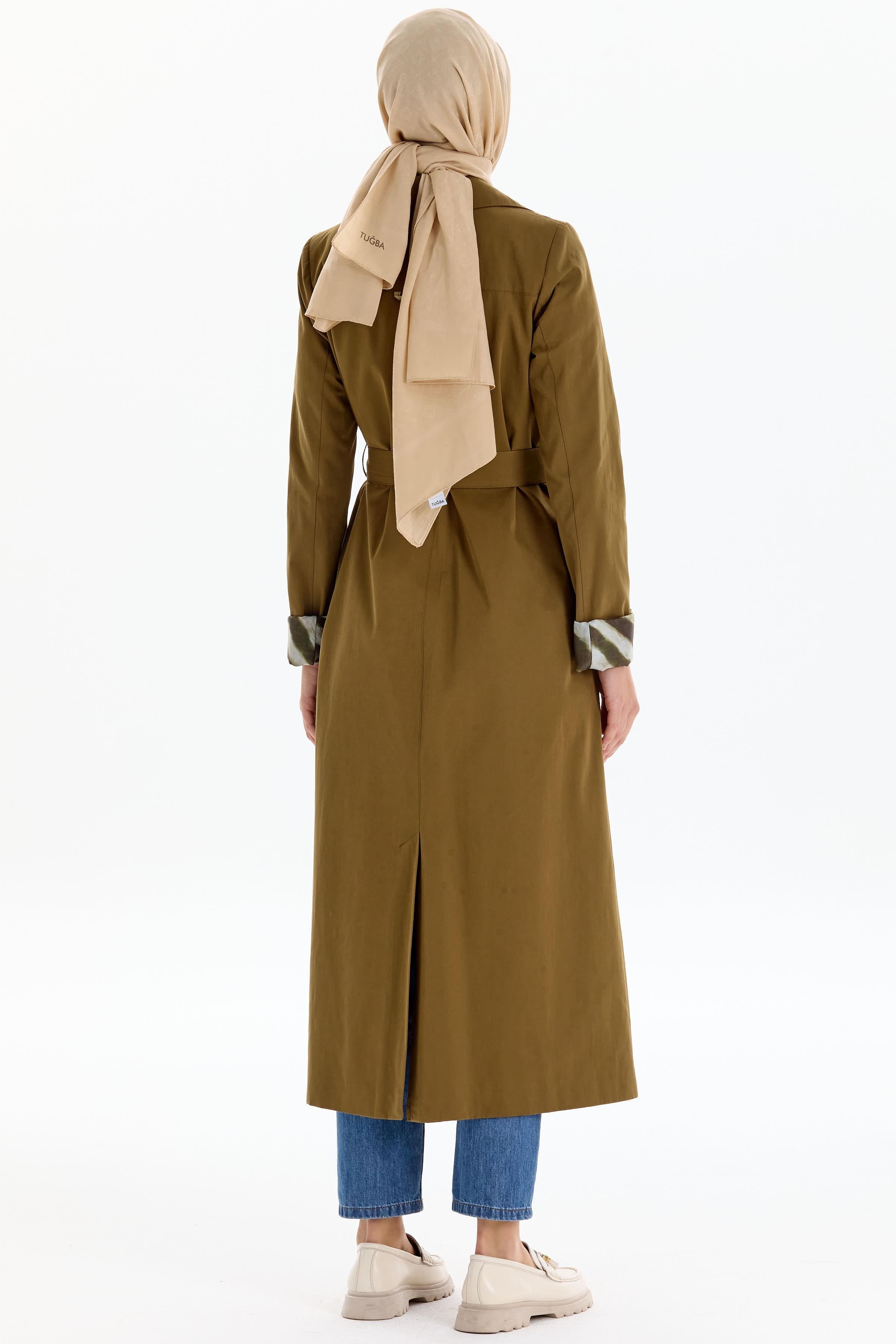 Garni Fular Detaylı Trençkot - Haki TUGBA