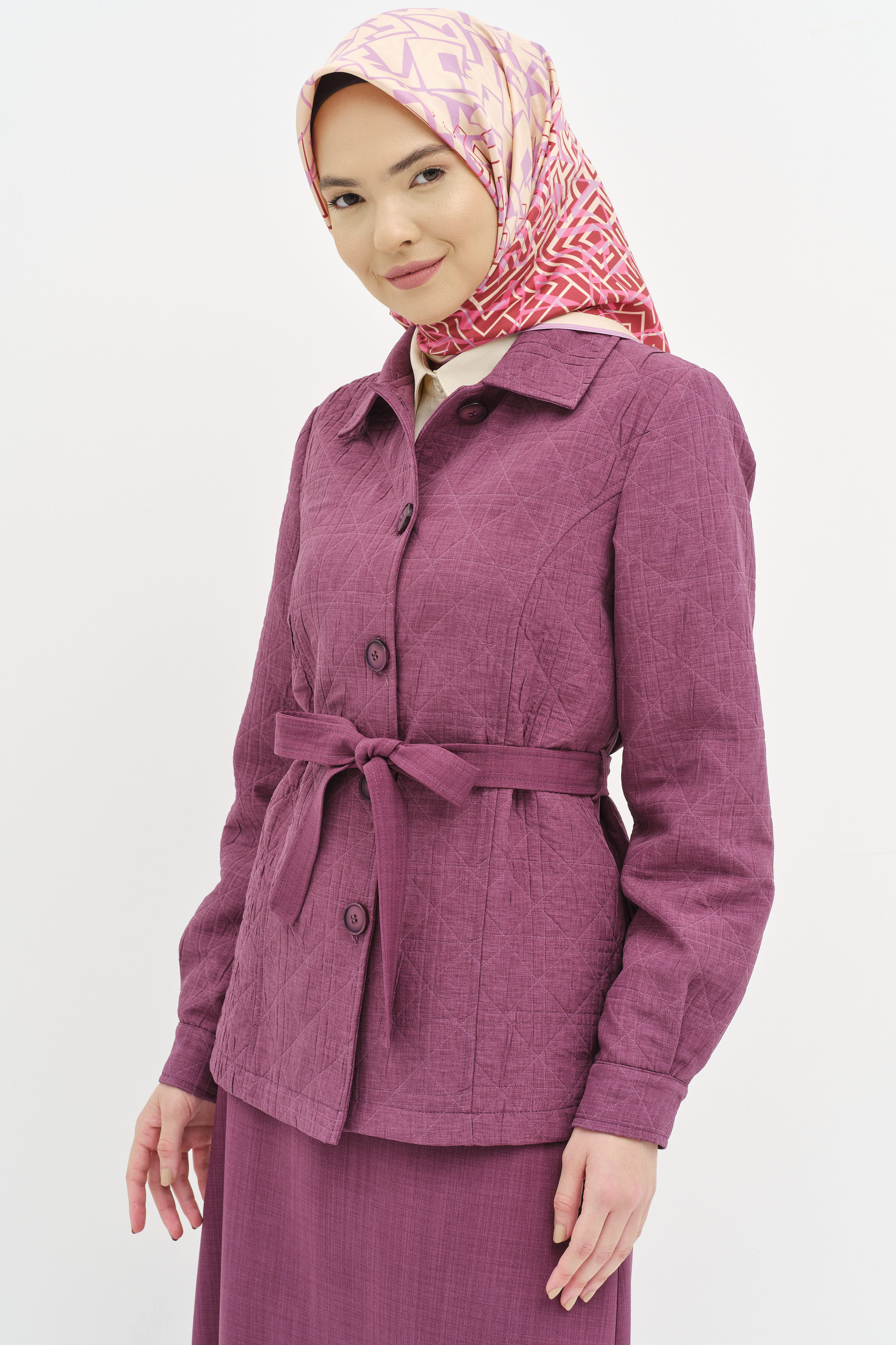 Garni Kemerli Kısa Ceket - Gül Kurusu TUGBA