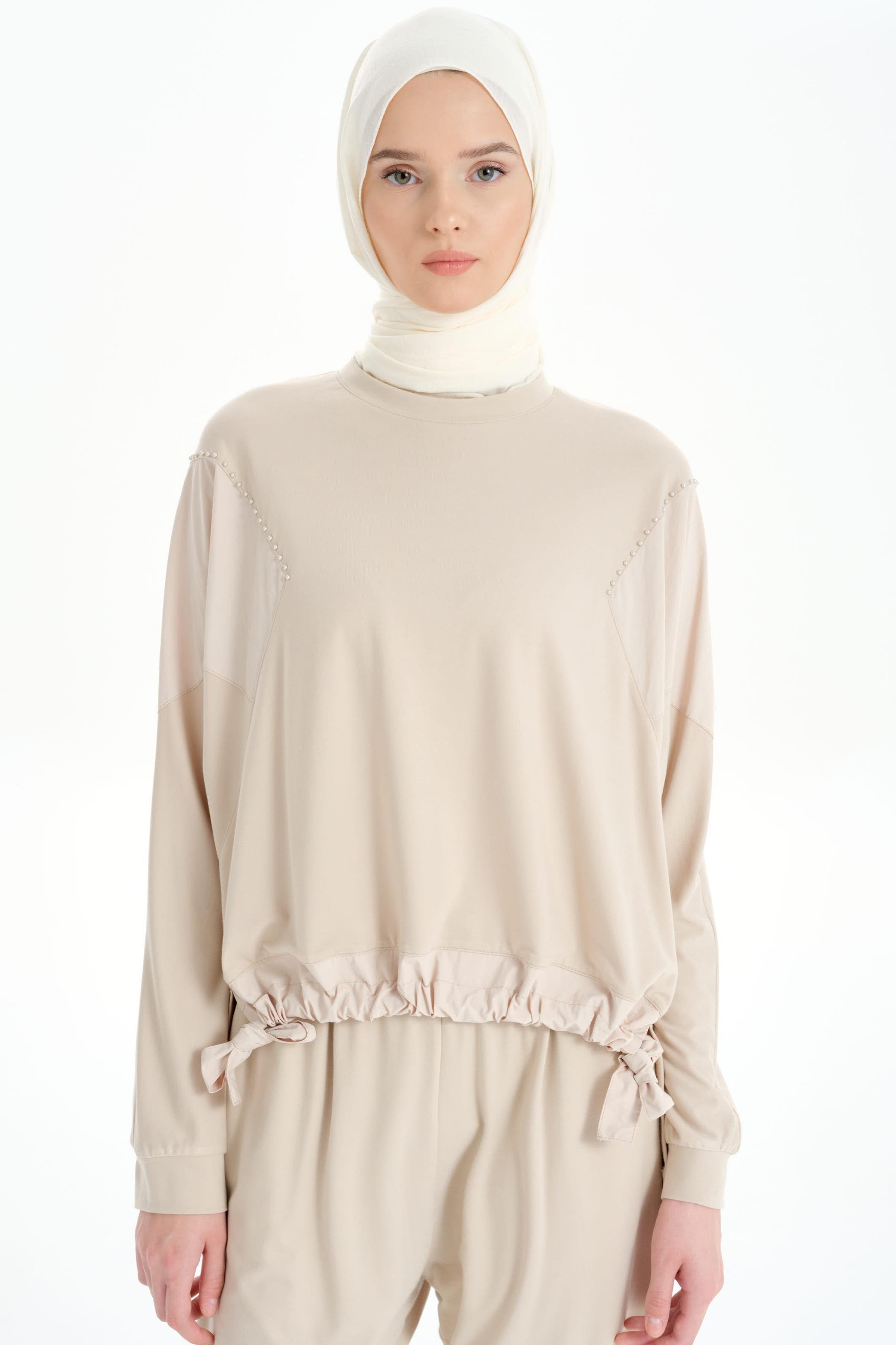 Garnili Asimetrik Sweat - Bej TUGBA