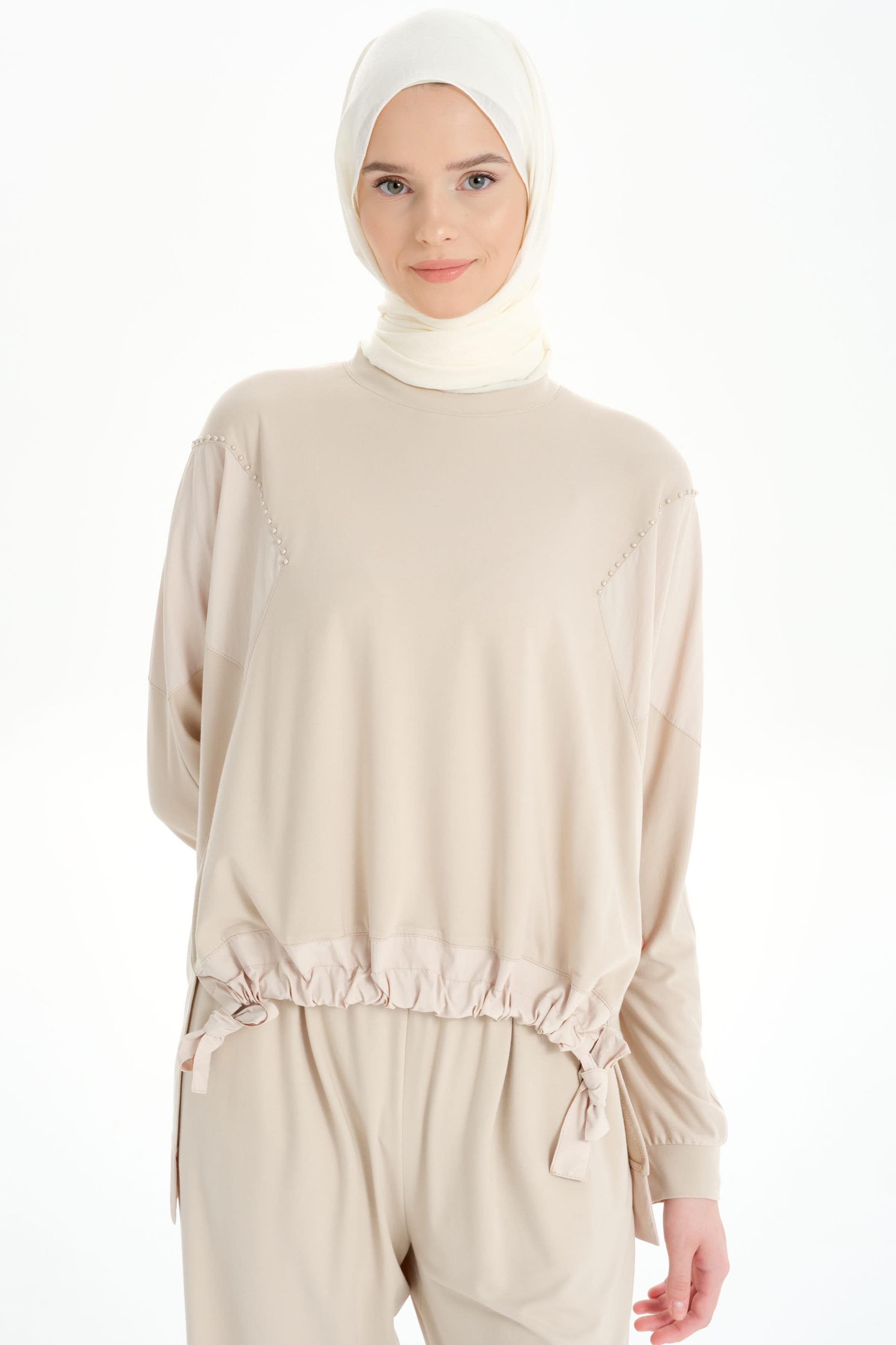 Garnili Asimetrik Sweat - Bej TUGBA