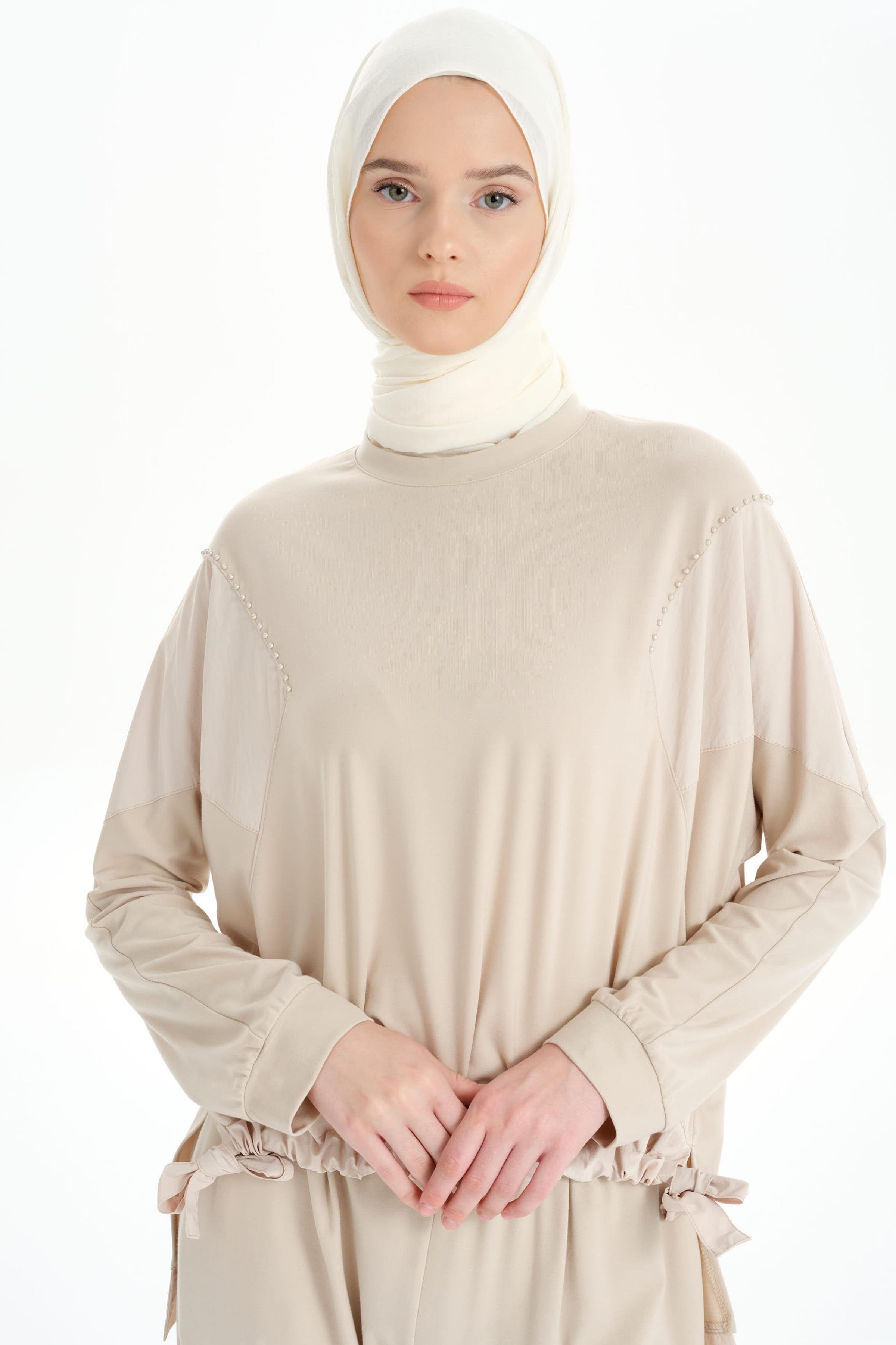 Garnili Asimetrik Sweat - Bej TUGBA