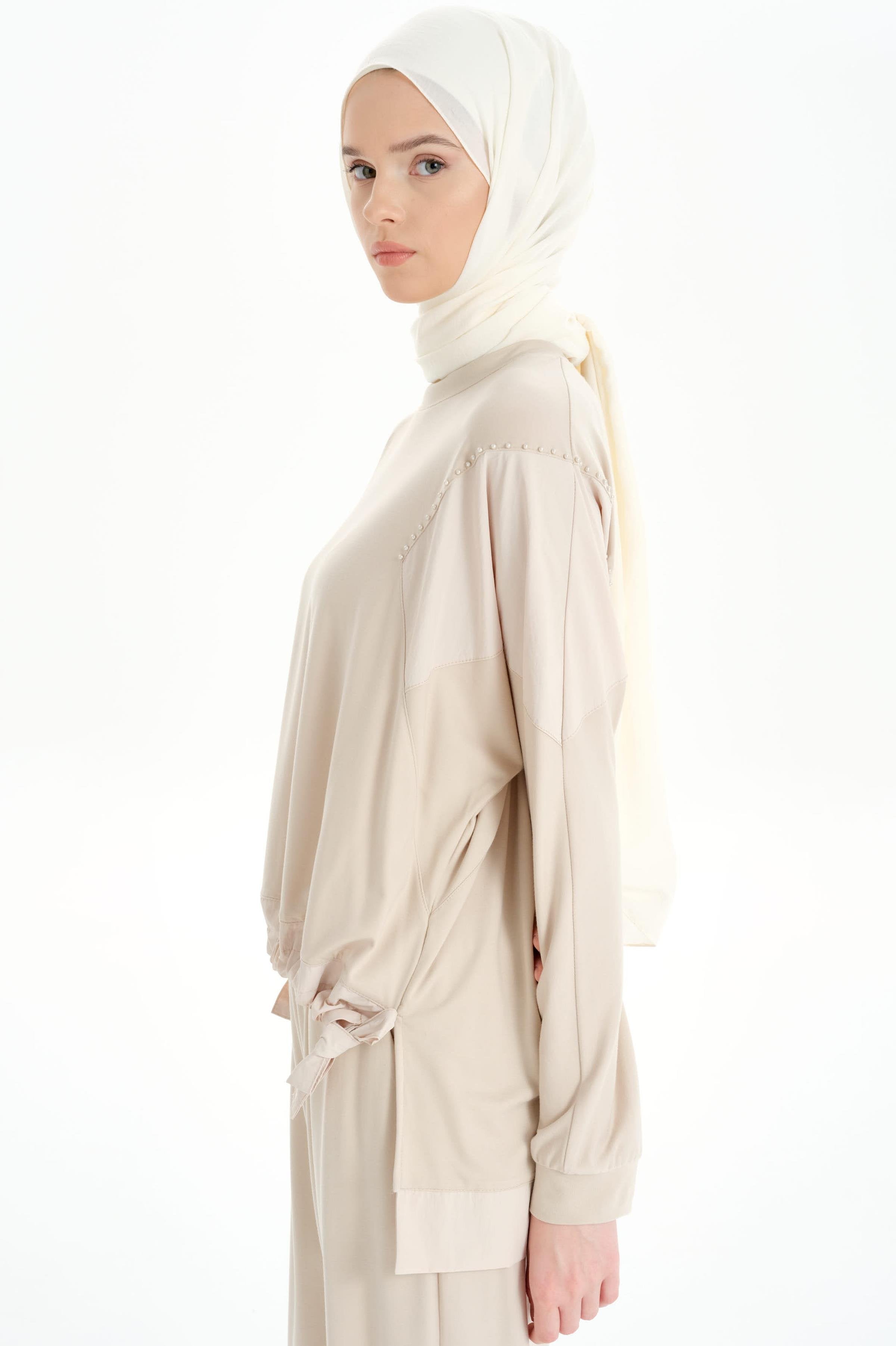 Garnili Asimetrik Sweat - Bej TUGBA