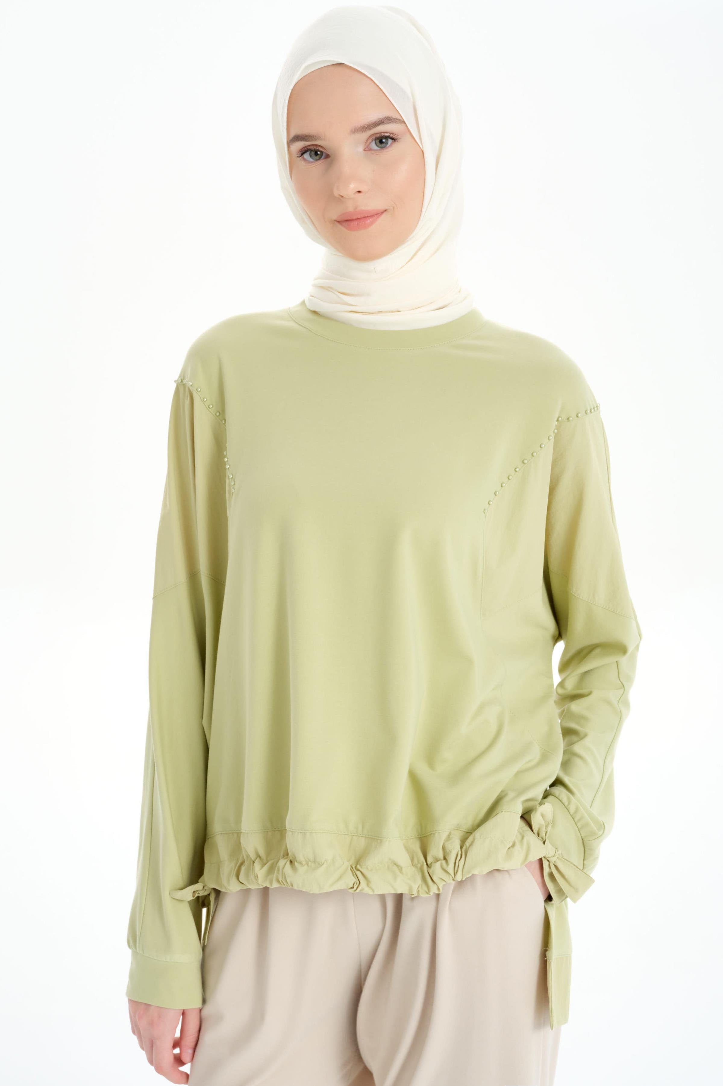 Garnili Asimetrik Sweat - Su Yeşili TUGBA