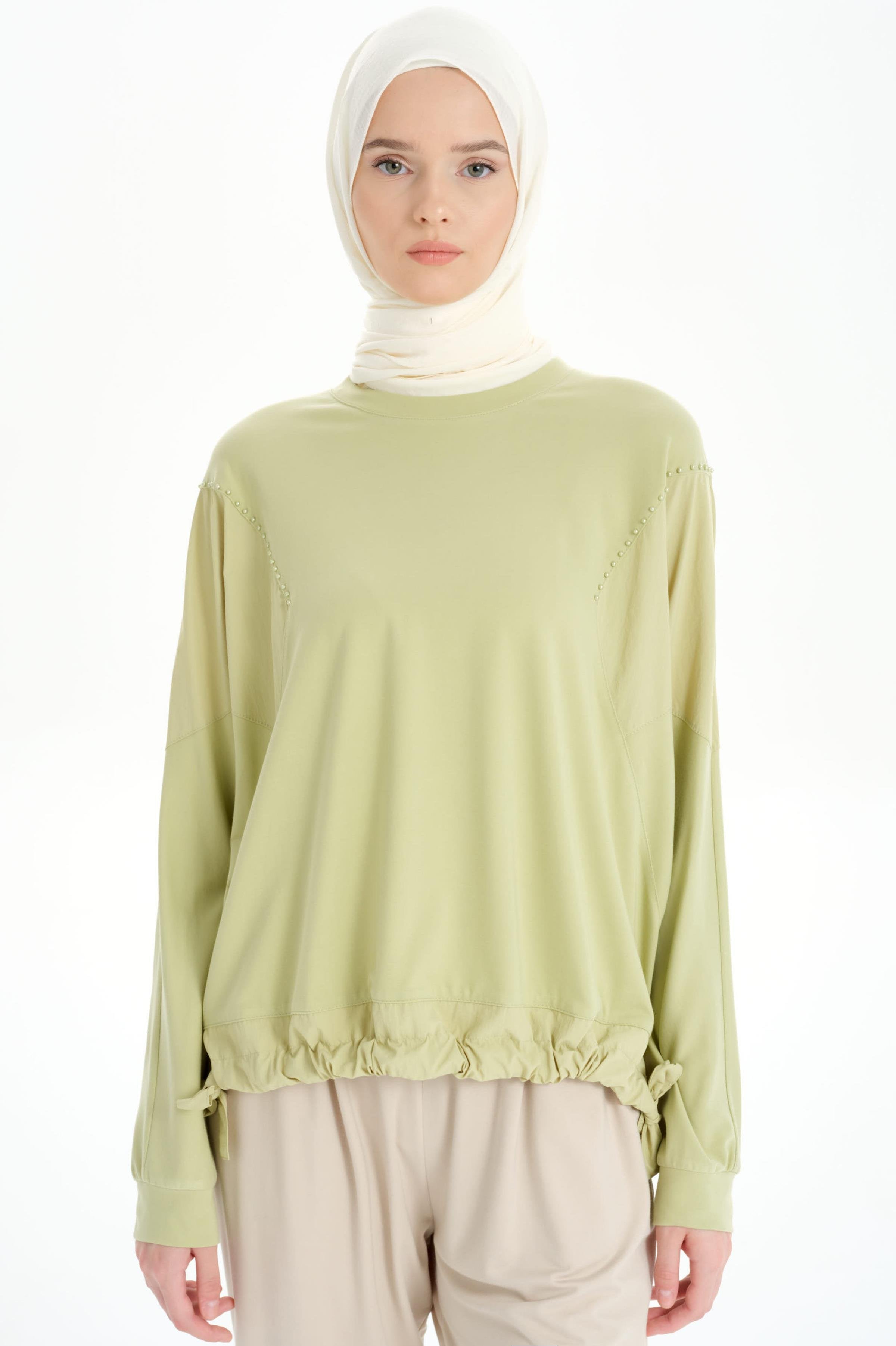 Garnili Asimetrik Sweat - Su Yeşili TUGBA