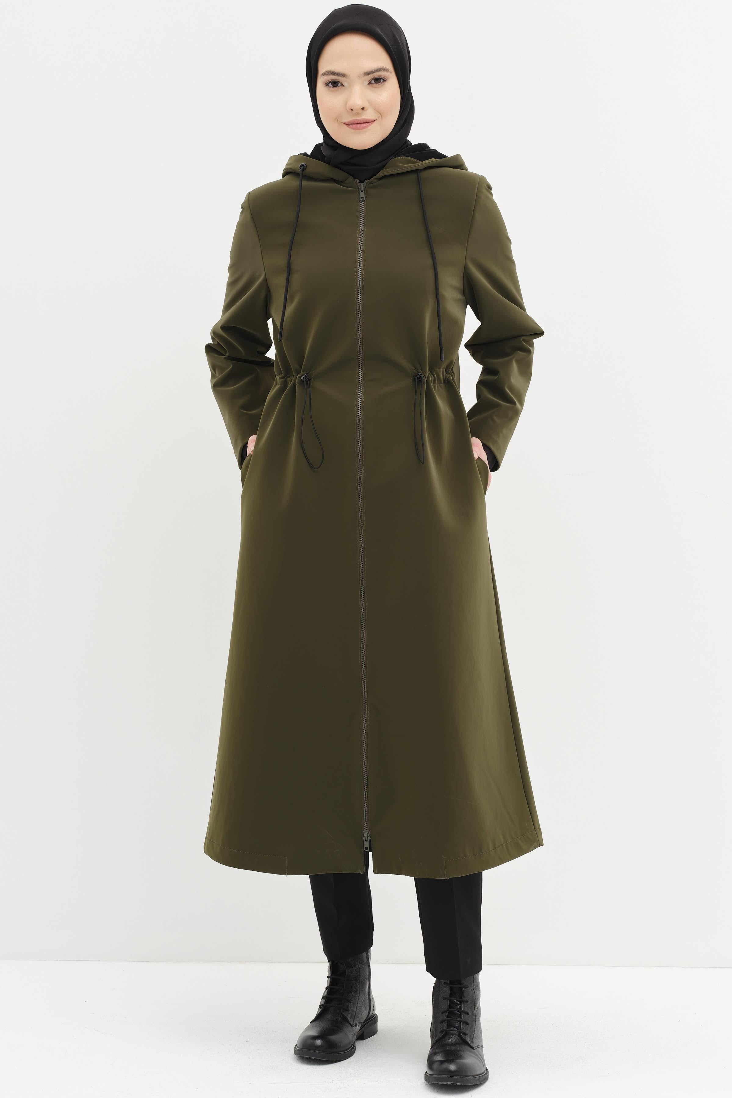 Garnili Bel Lastikli Yağmurluk - Haki TUGBA