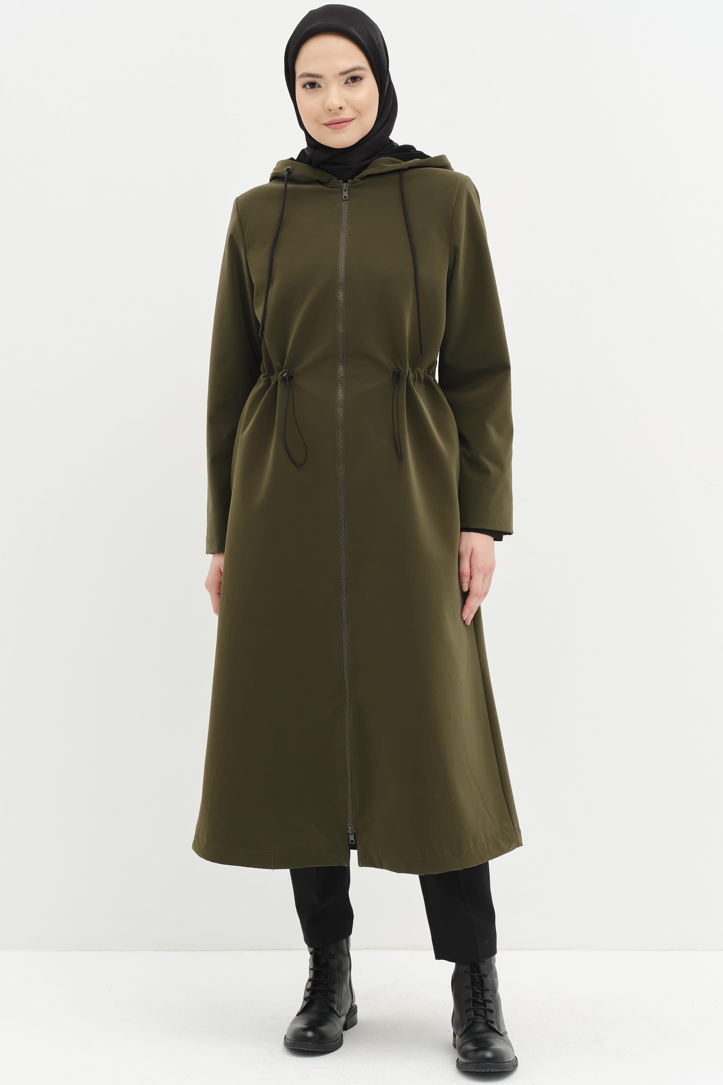 Garnili Bel Lastikli Yağmurluk - Haki TUGBA