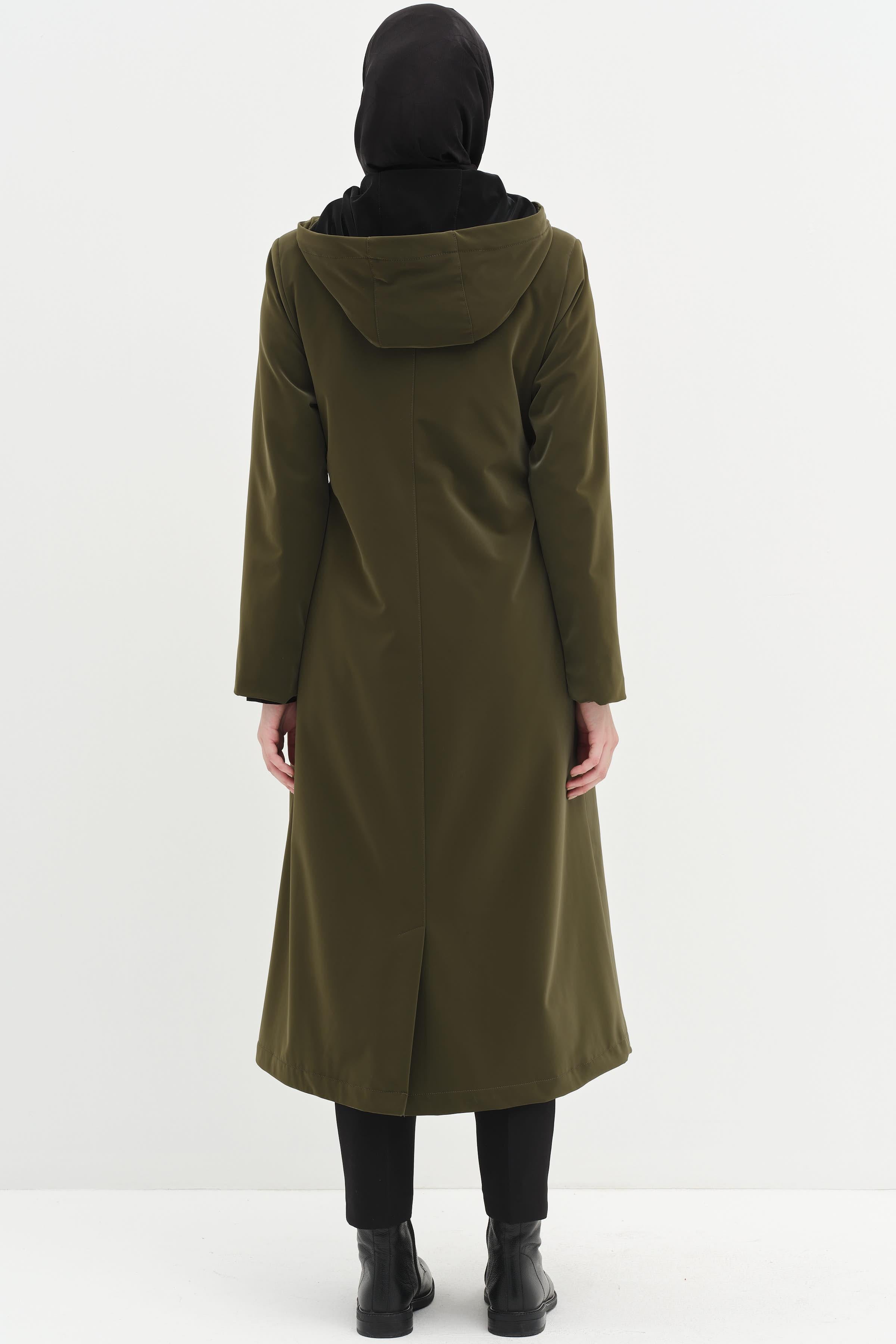 Garnili Bel Lastikli Yağmurluk - Haki TUGBA