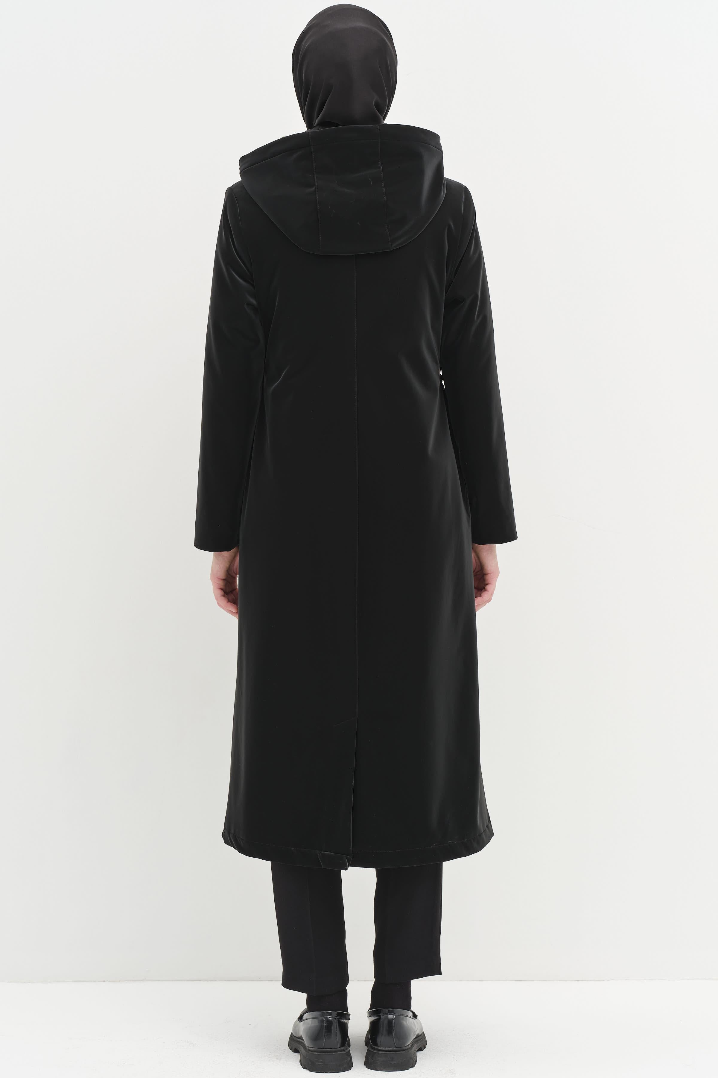 Garnili Bel Lastikli Yağmurluk - Siyah TUGBA