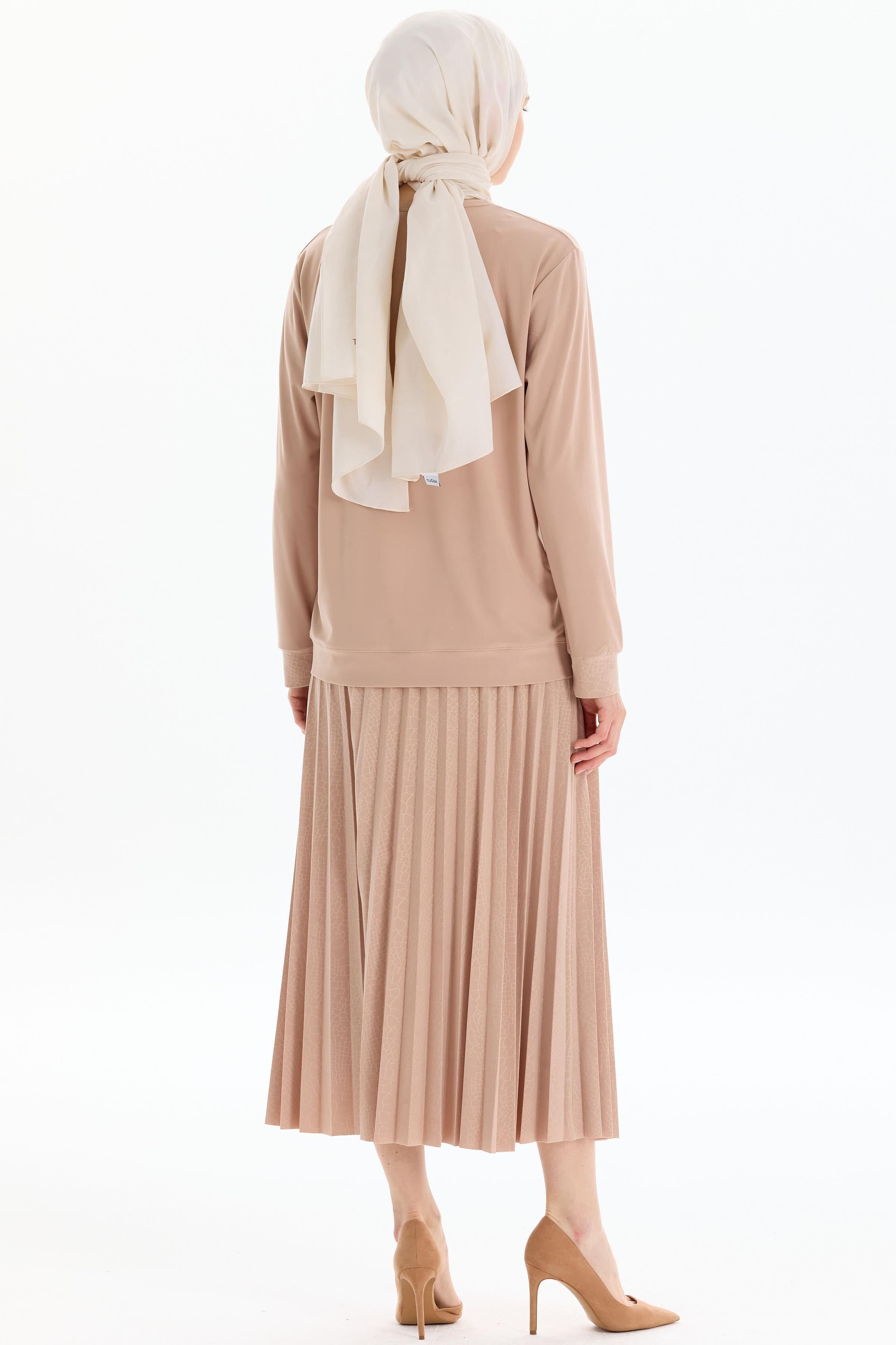 Garnili Bluz Etek Örme Takım - Bej TUGBA