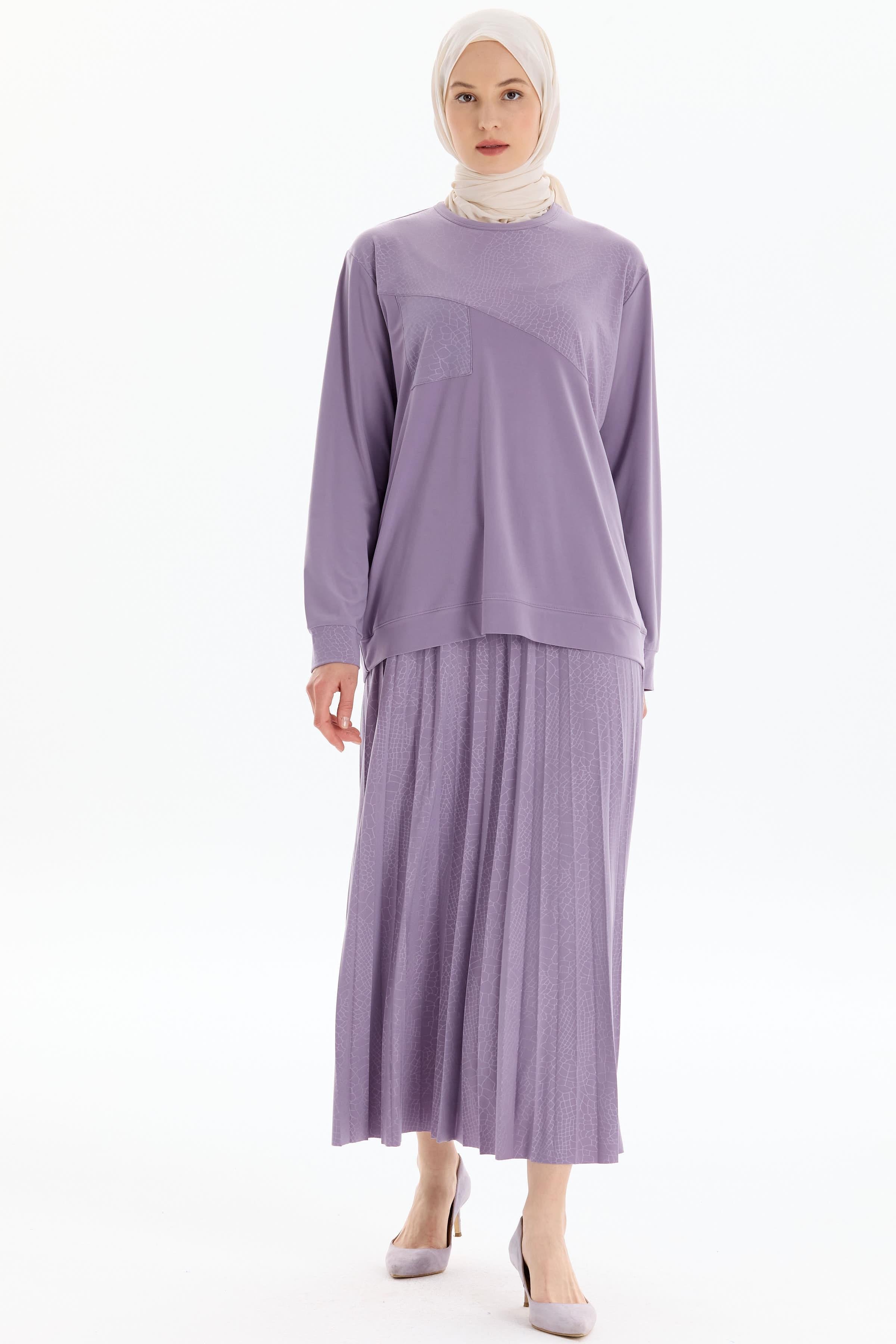 Garnili Bluz Etek Örme Takım - Lila TUGBA