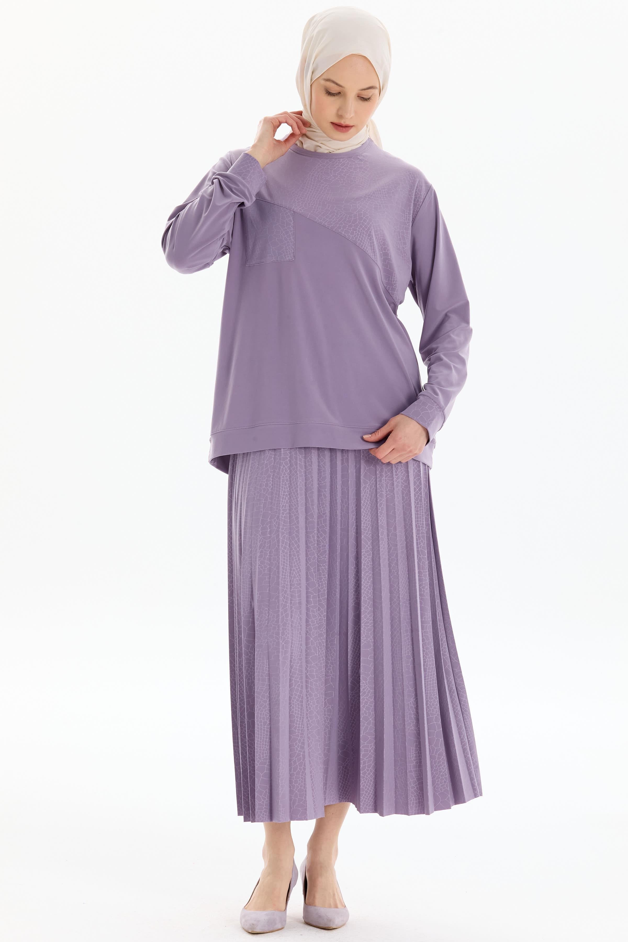 Garnili Bluz Etek Örme Takım - Lila TUGBA