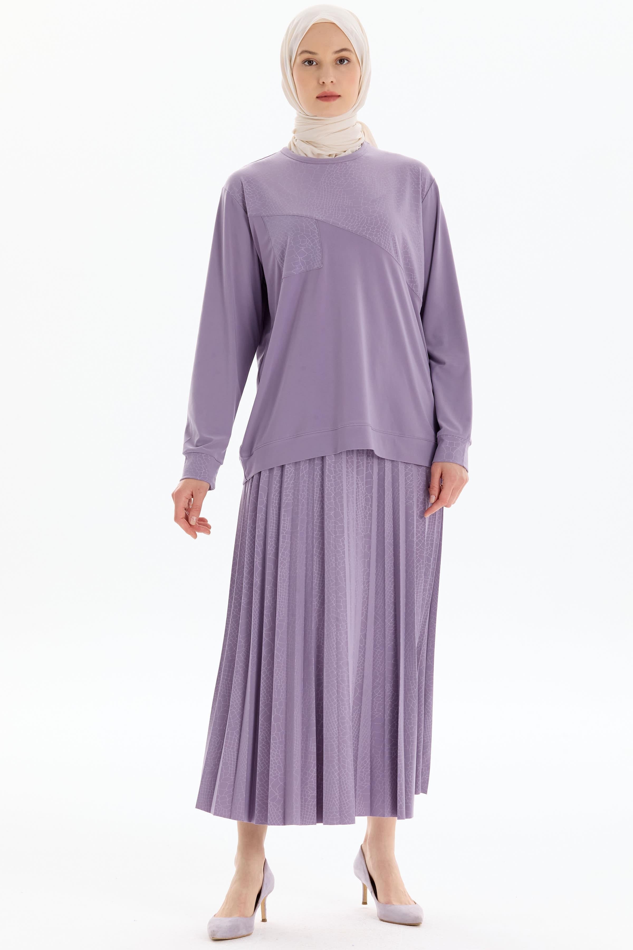 Garnili Bluz Etek Örme Takım - Lila TUGBA