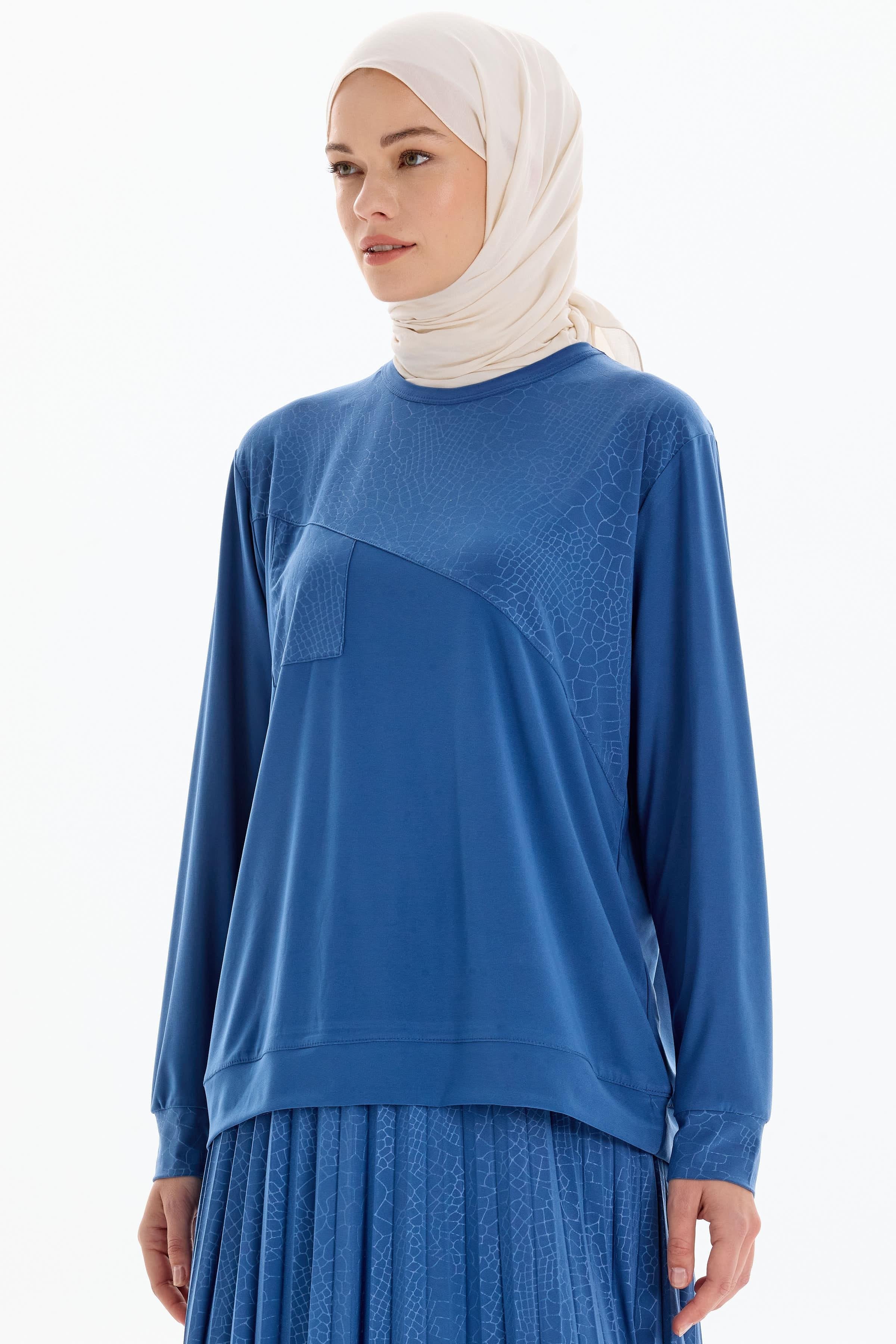 Garnili Bluz Etek Örme Takım - Mavi TUGBA