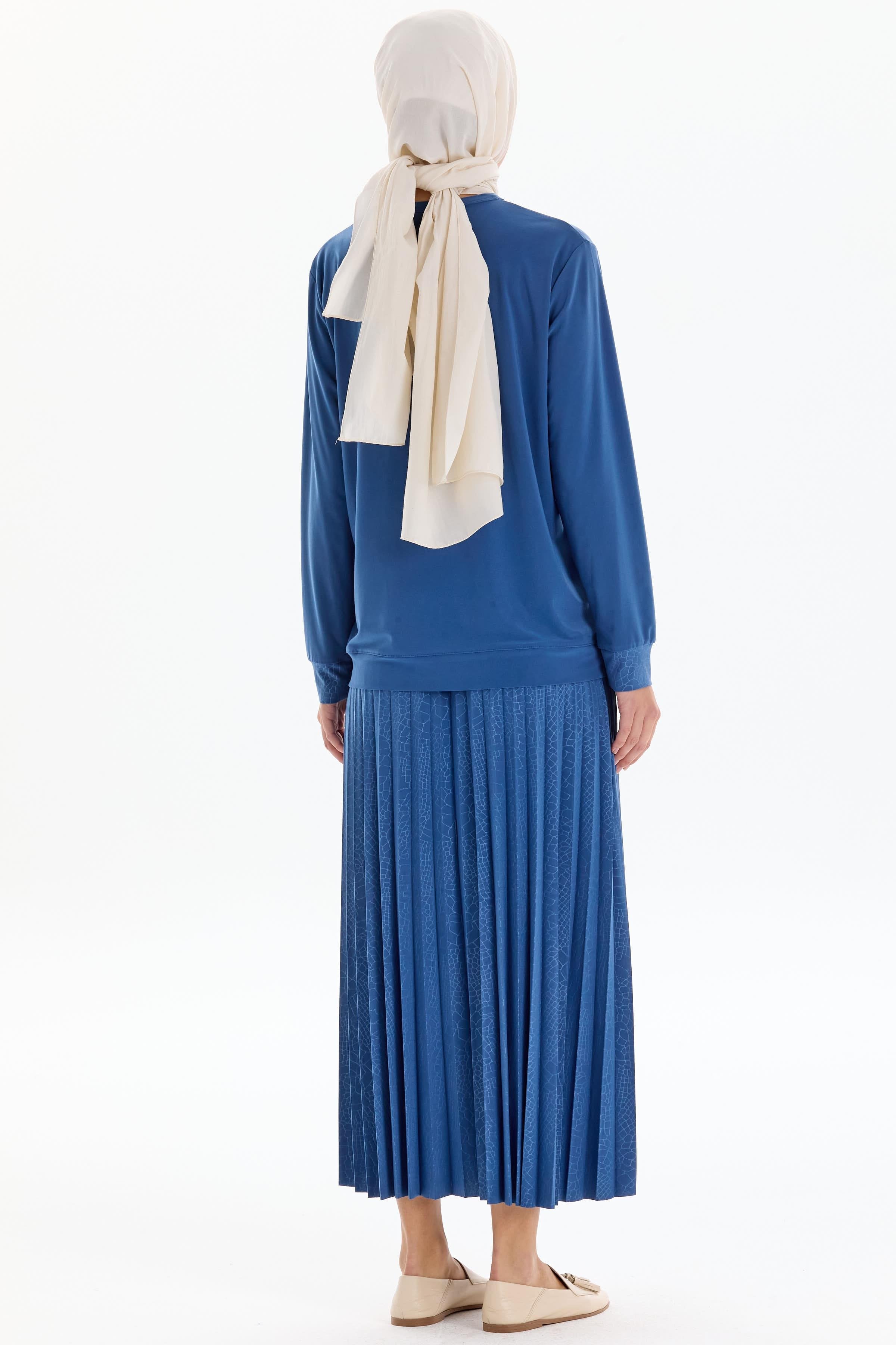 Garnili Bluz Etek Örme Takım - Mavi TUGBA