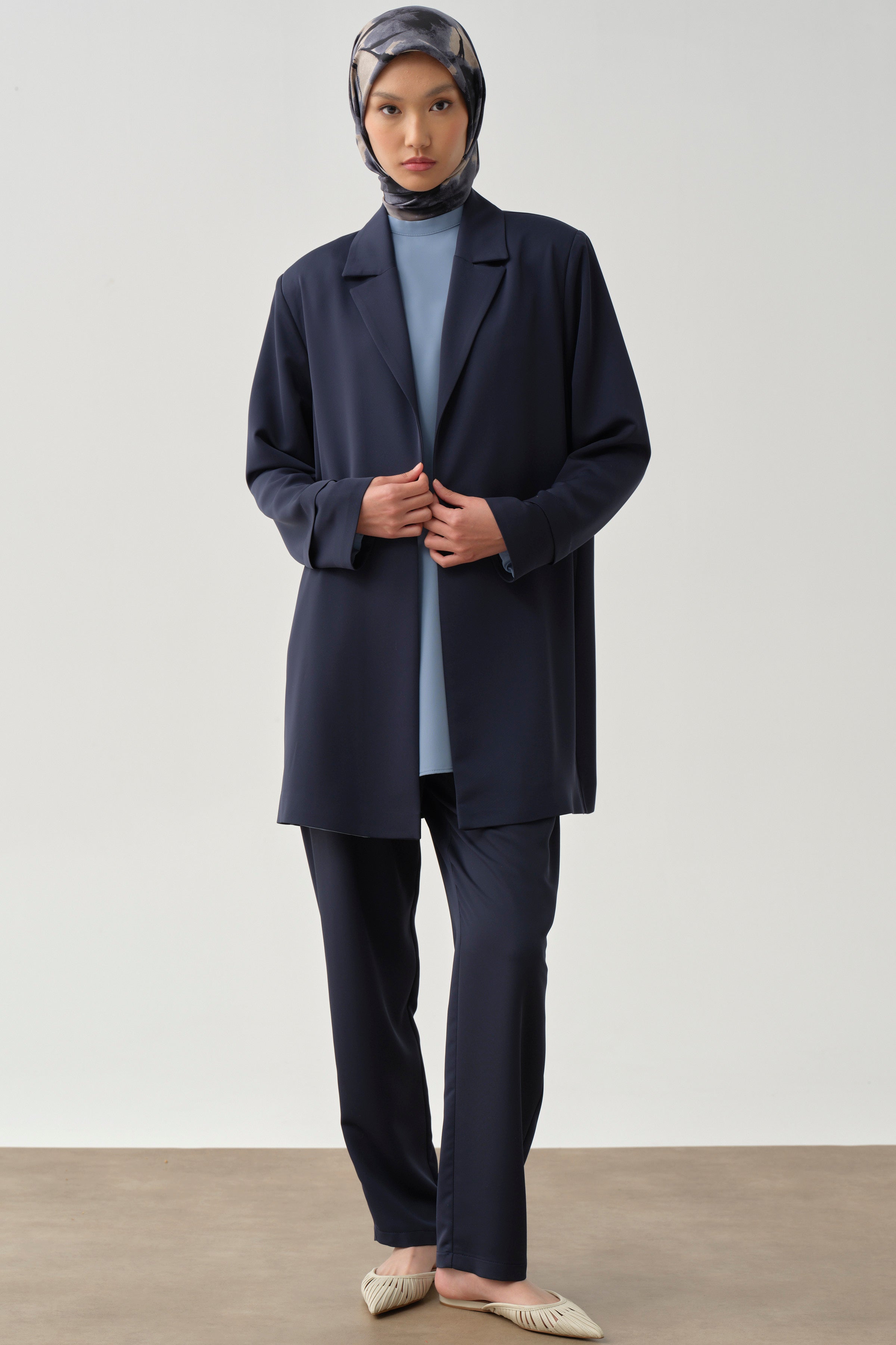 Garnili Ceket Pantolon Üçlü Takım - Lacivert TUGBA