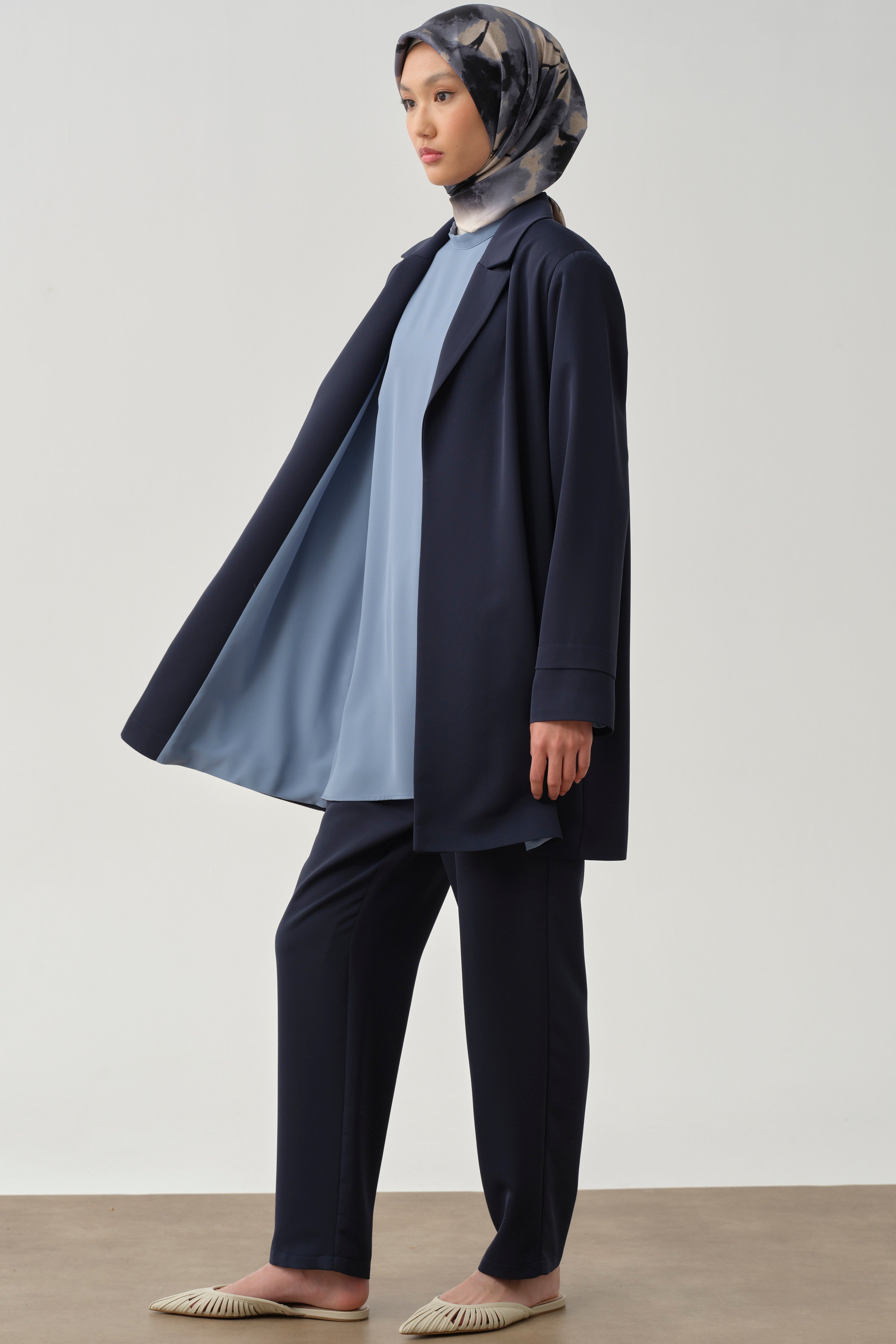 Garnili Ceket Pantolon Üçlü Takım - Lacivert TUGBA