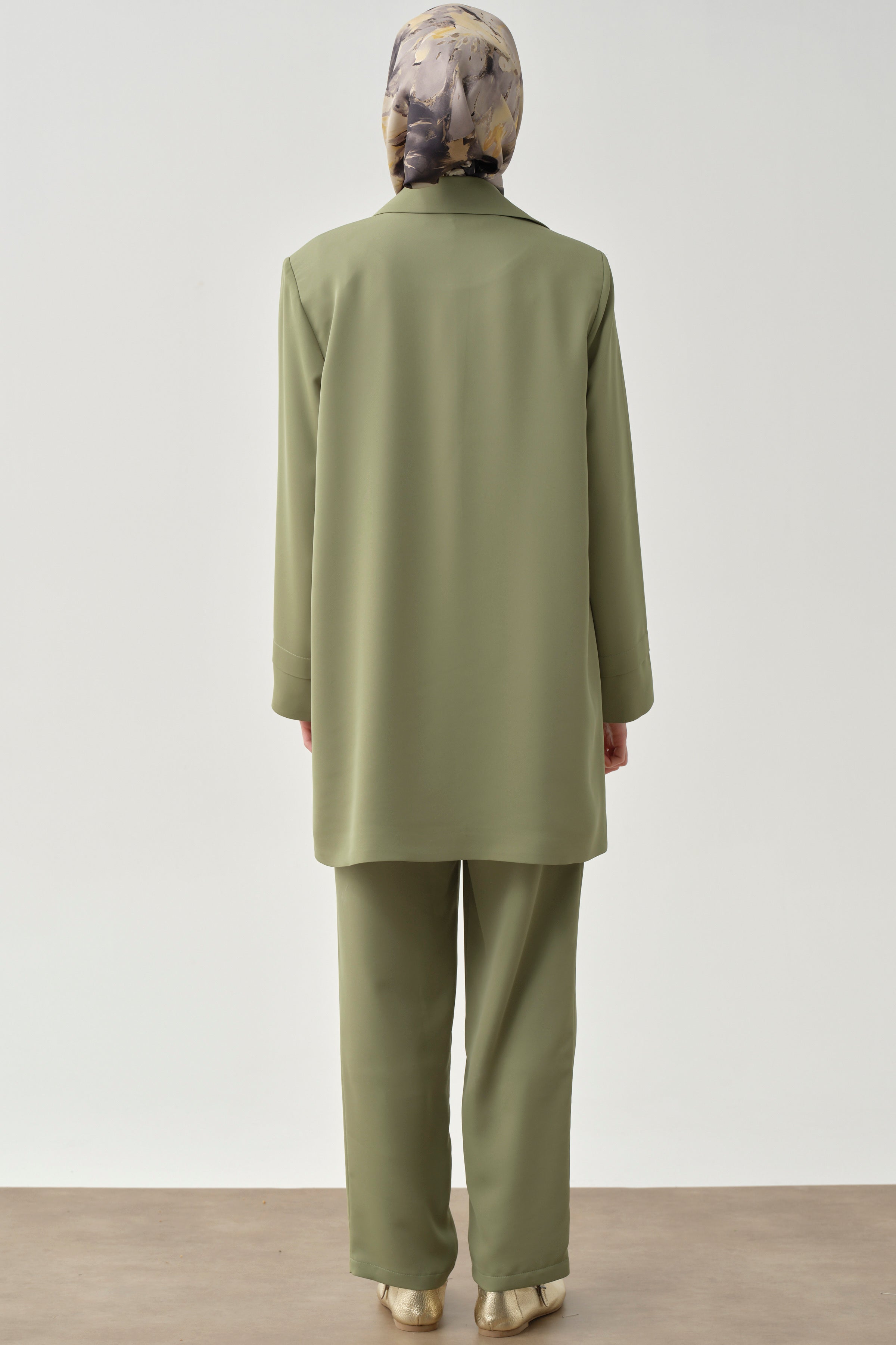 Garnili Ceket Pantolon Üçlü Takım - Olive TUGBA