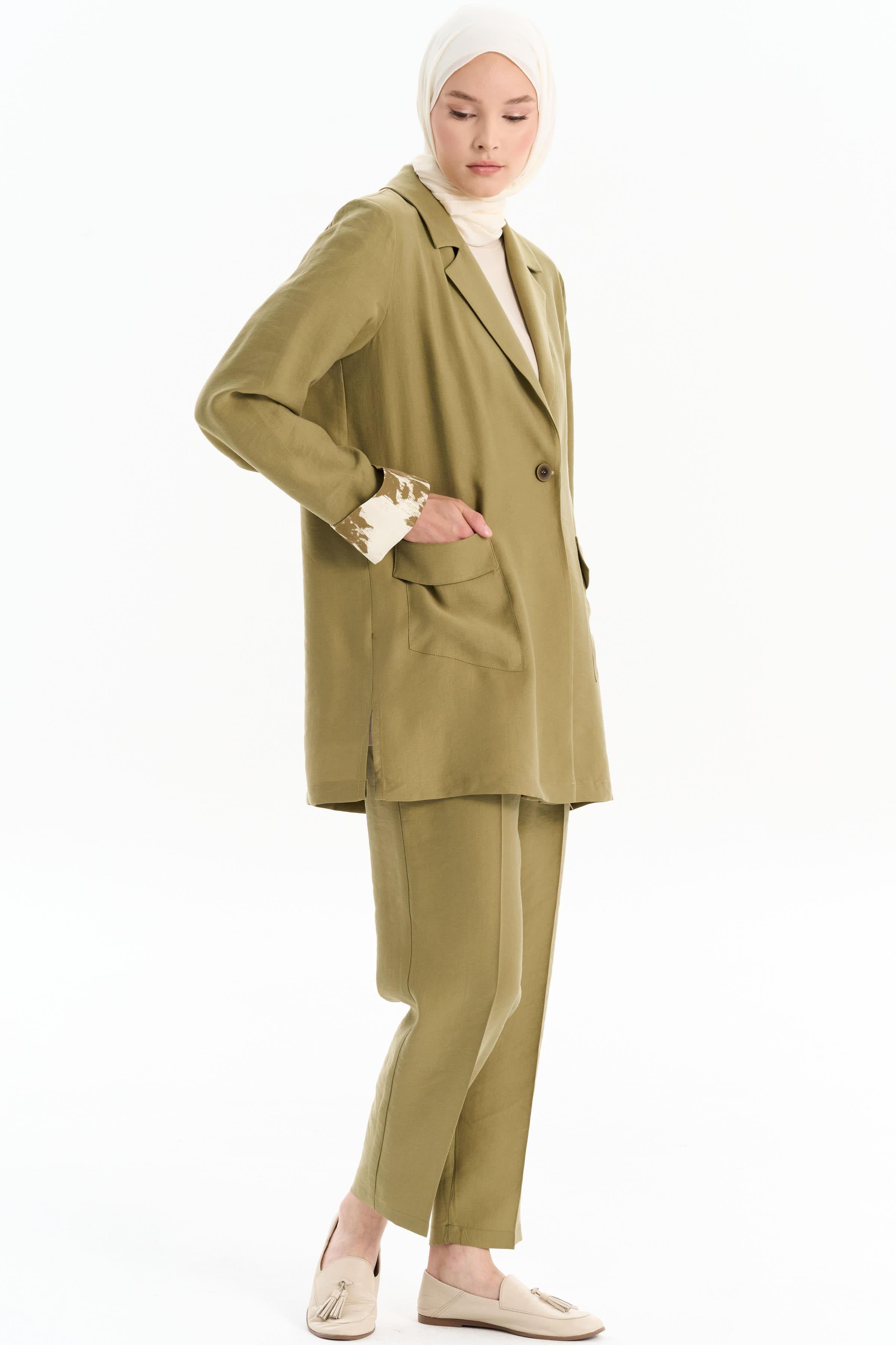 Garnili Cep Detaylı Ceket - Olive TUGBA