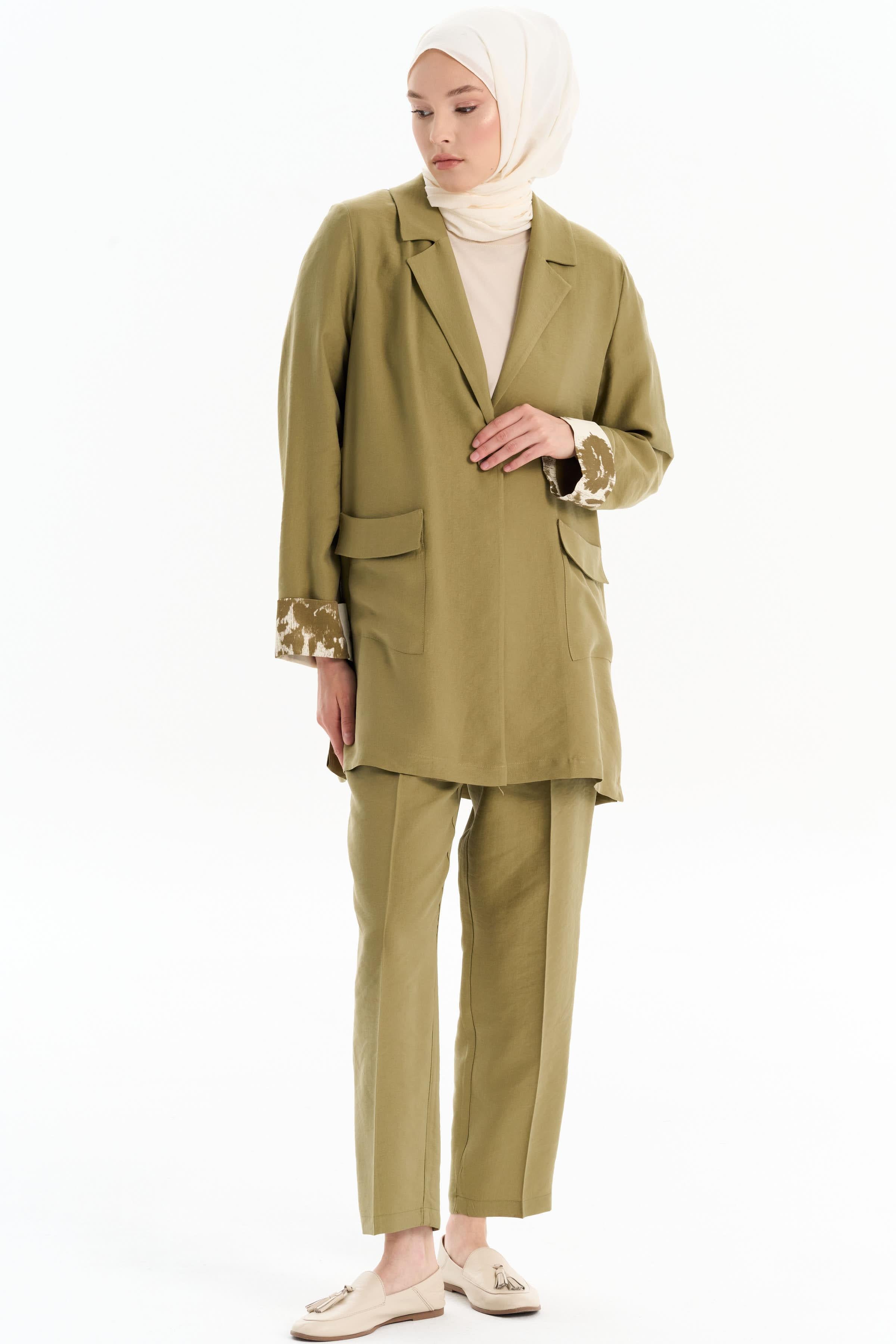 Garnili Cep Detaylı Ceket - Olive TUGBA