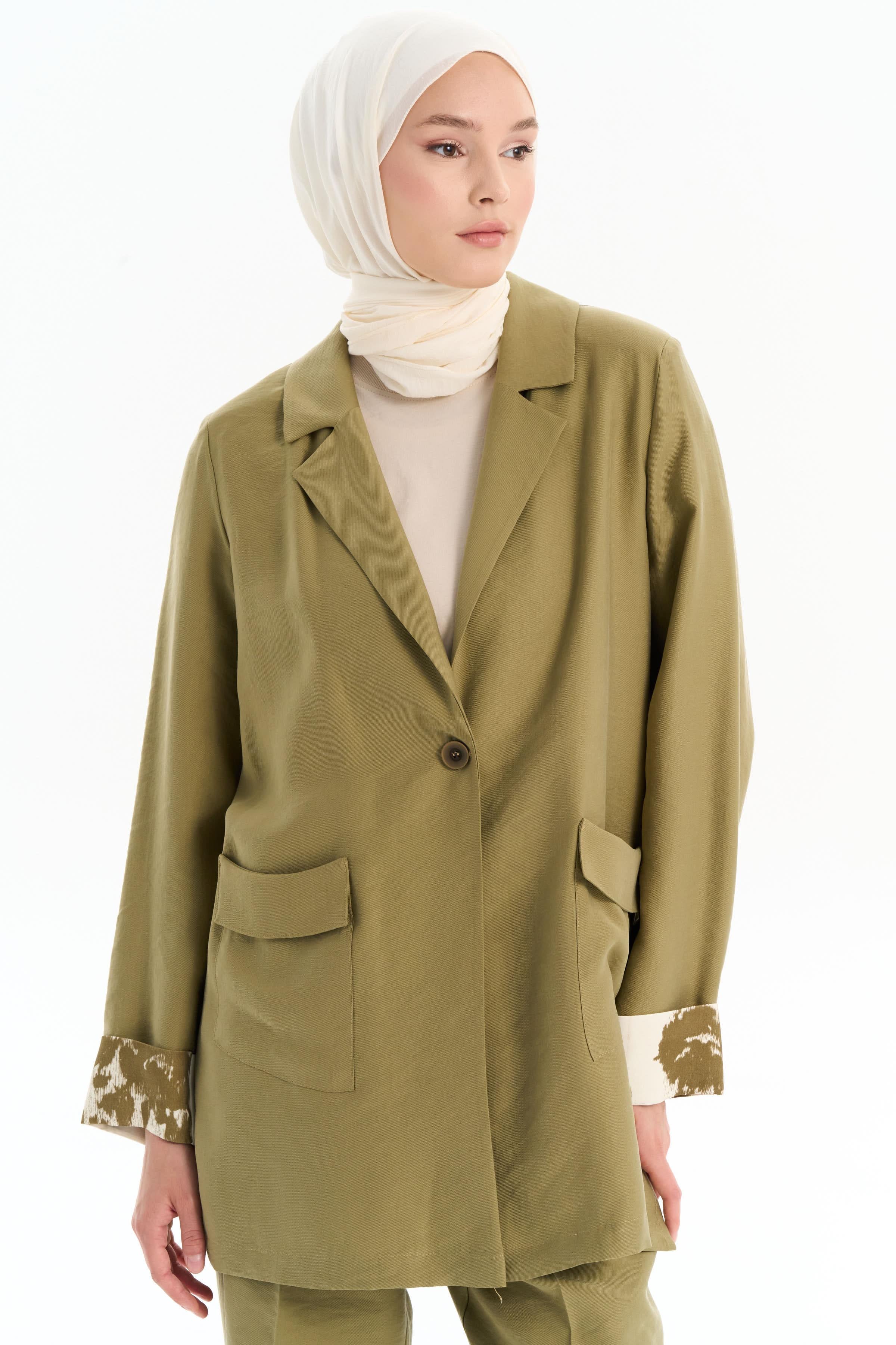 Garnili Cep Detaylı Ceket - Olive TUGBA