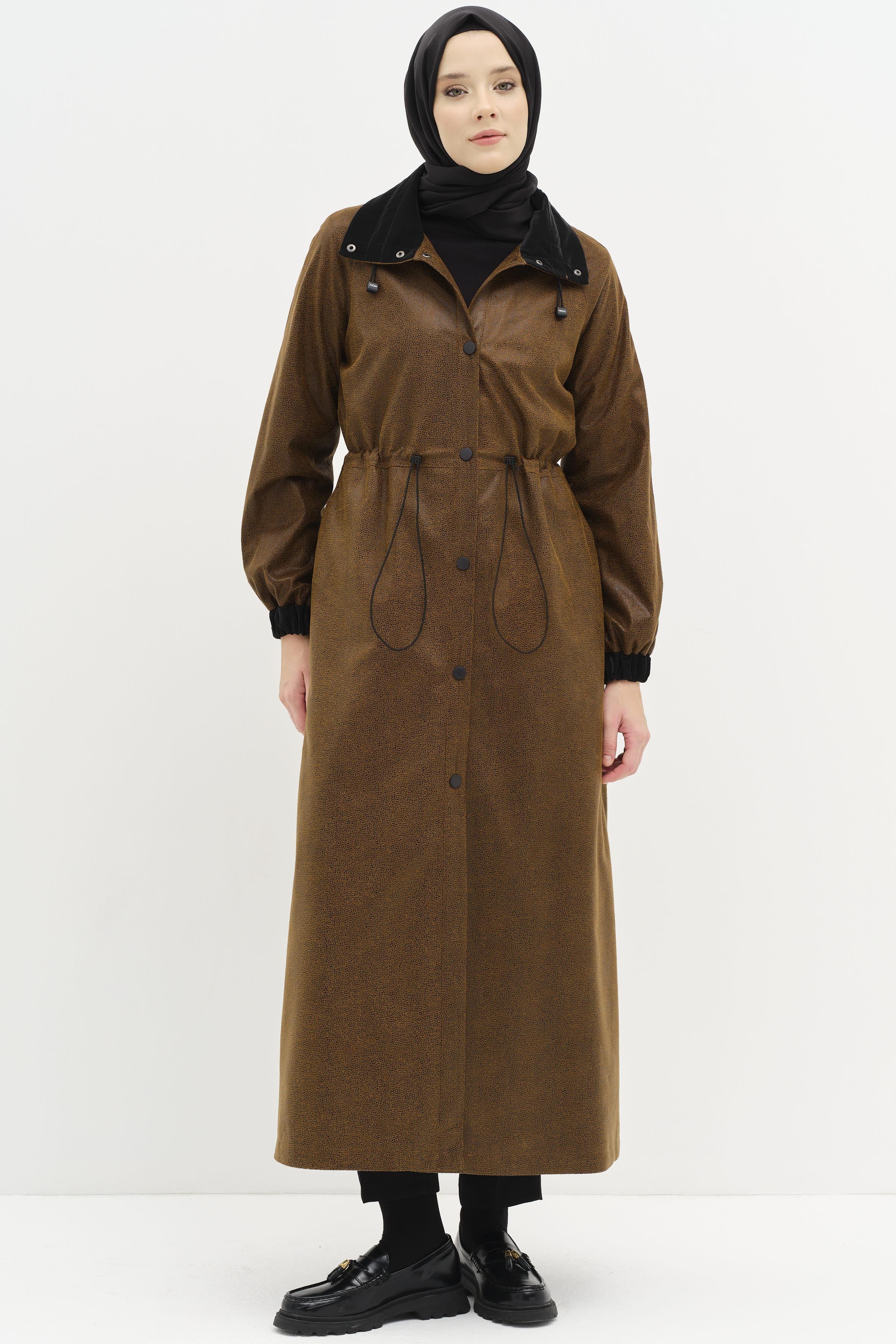 Garnili Çıtçıt Kapamalı Pardesü - Kahve TUĞBA