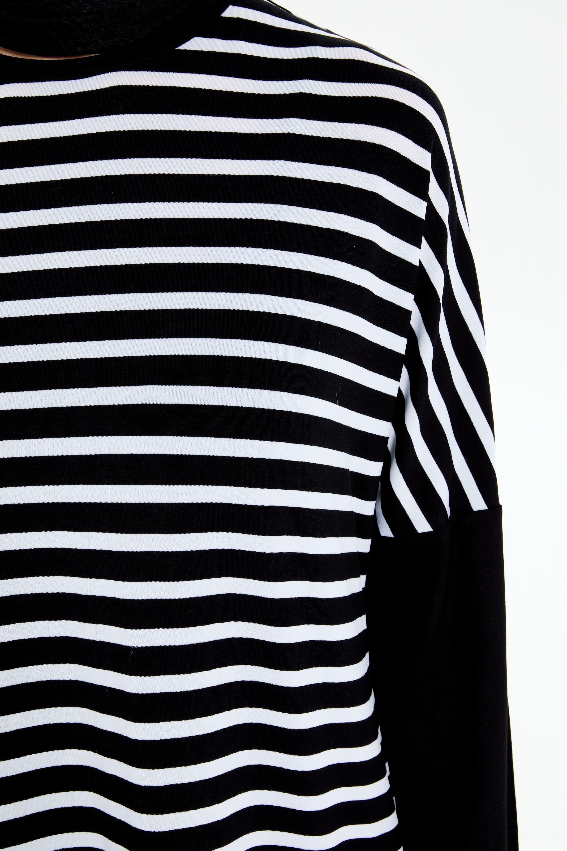 Garnili Çizgili Örme Elbise - Siyah - Ekru TUGBA