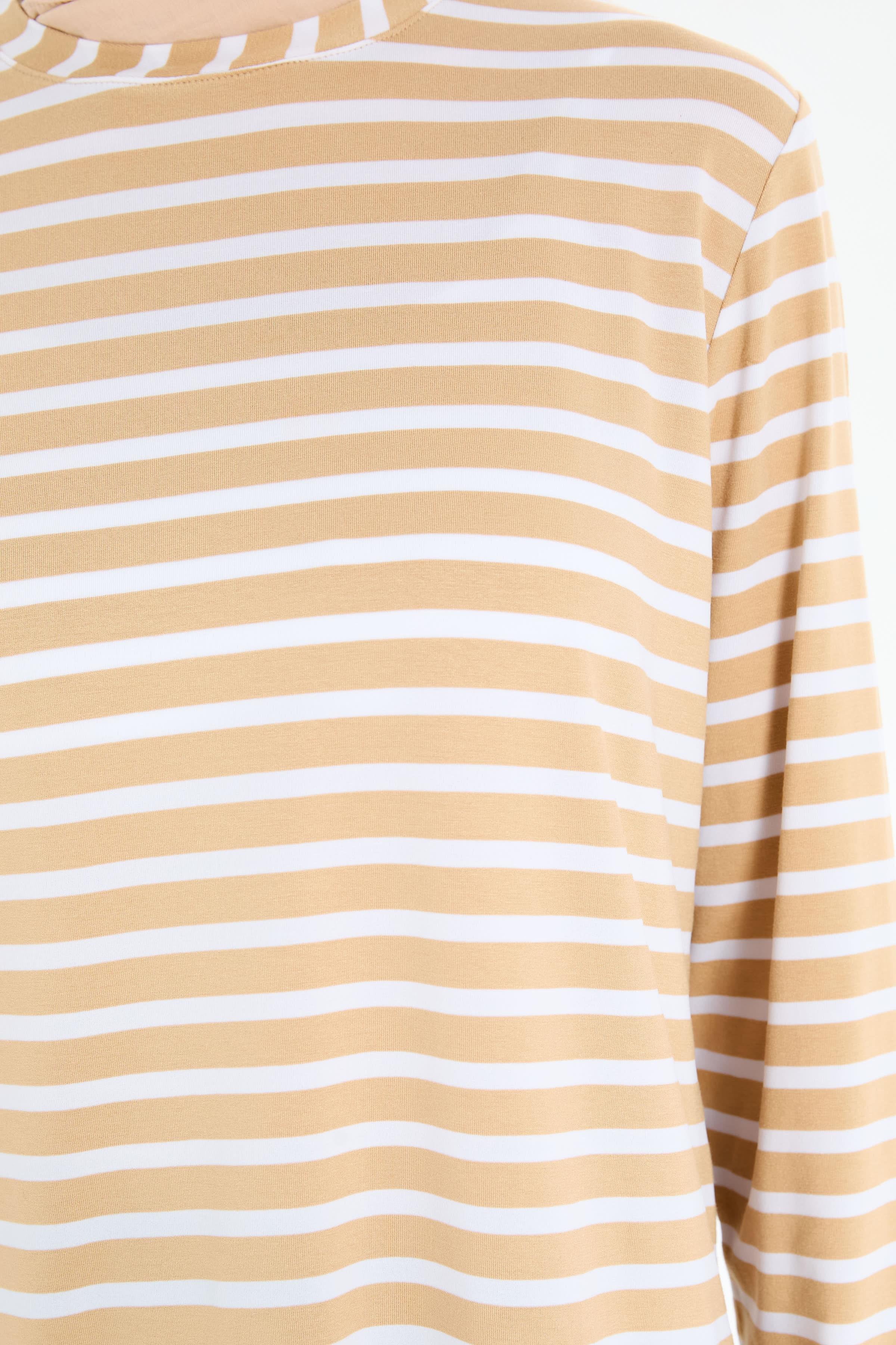 Garnili Çizgili Örme Tunik - Bej - Ekru TUGBA