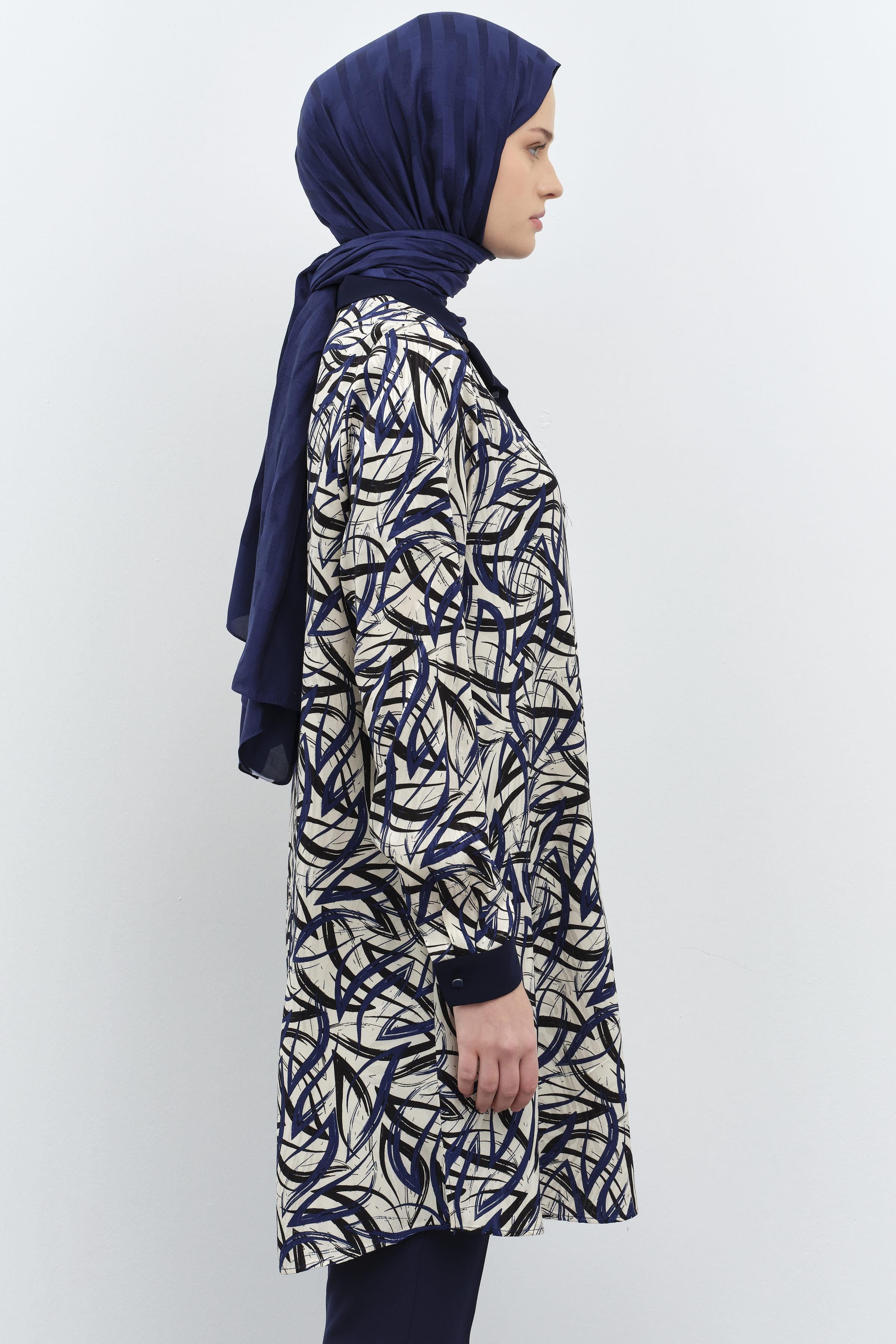 Garnili Desenli Jakar Tunik - Lacivert TUGBA