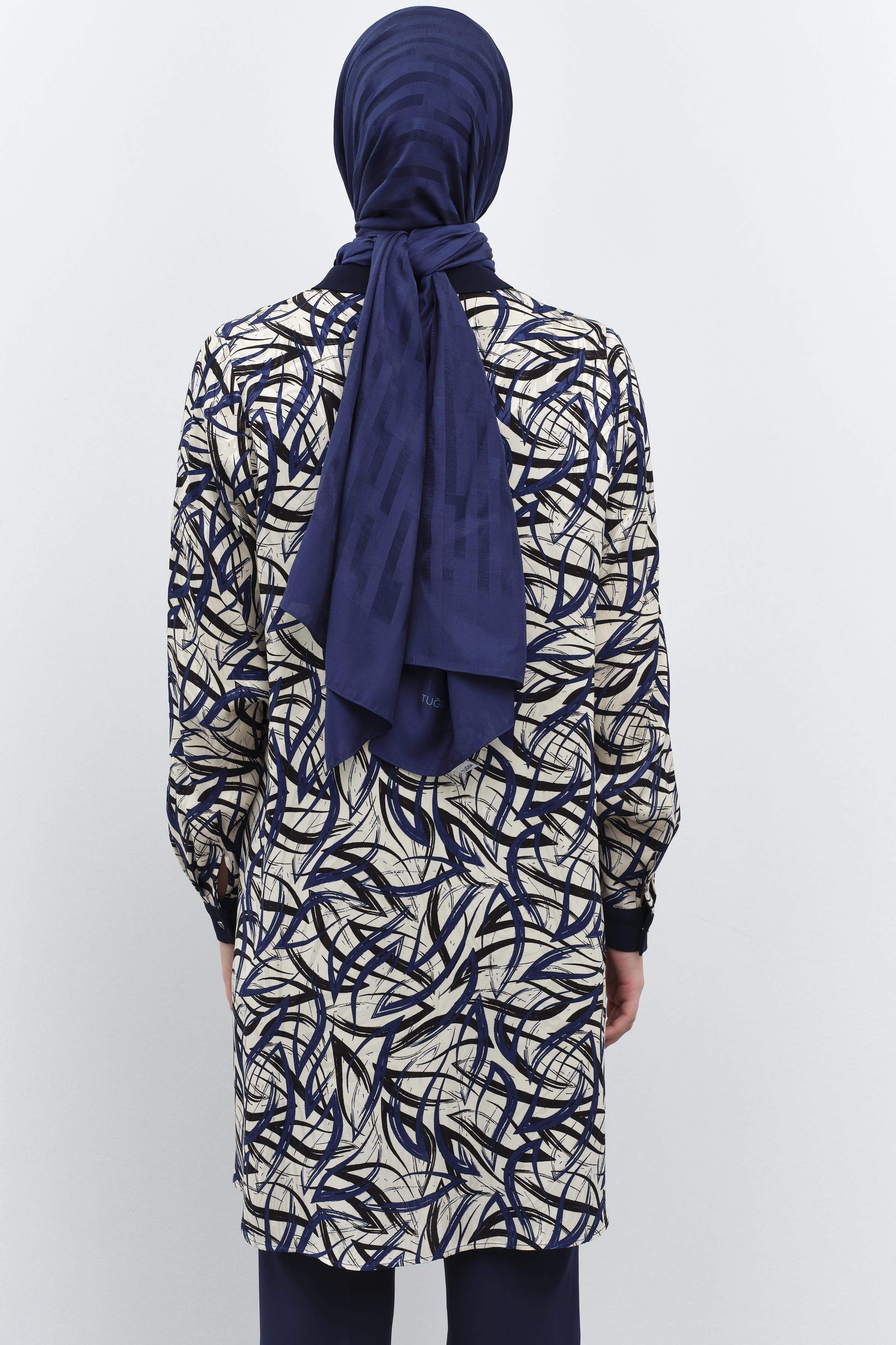 Garnili Desenli Jakar Tunik - Lacivert TUGBA