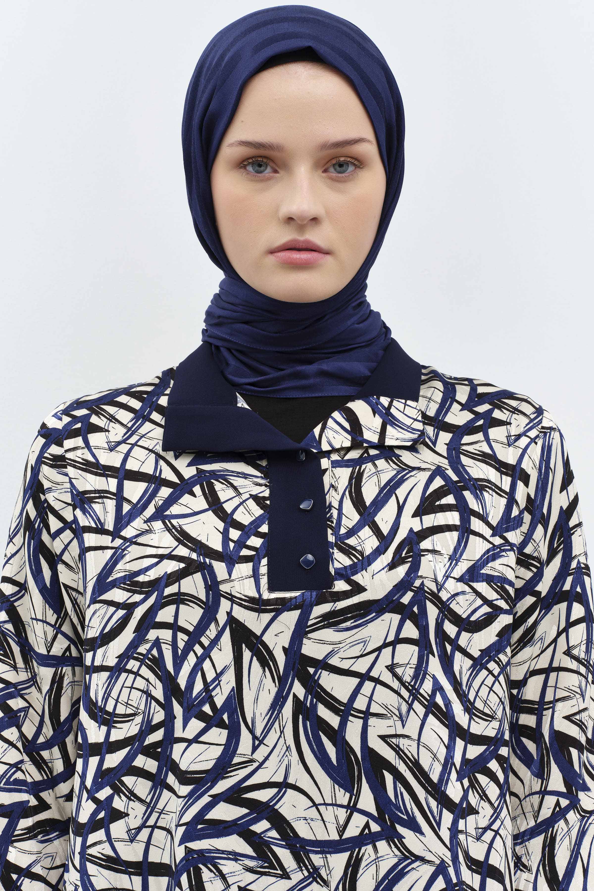 Garnili Desenli Jakar Tunik - Lacivert TUGBA