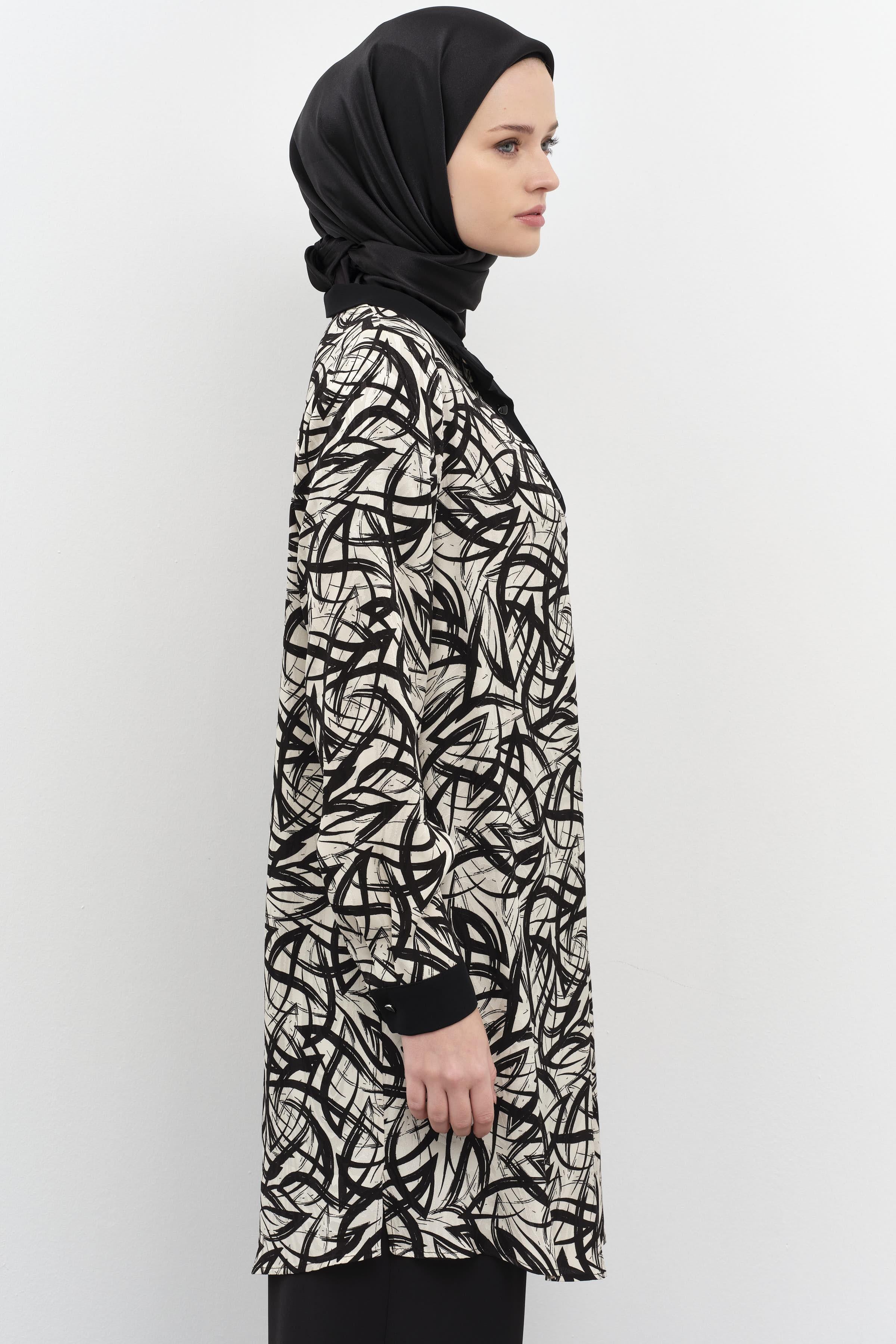 Garnili Desenli Jakar Tunik - Siyah TUGBA