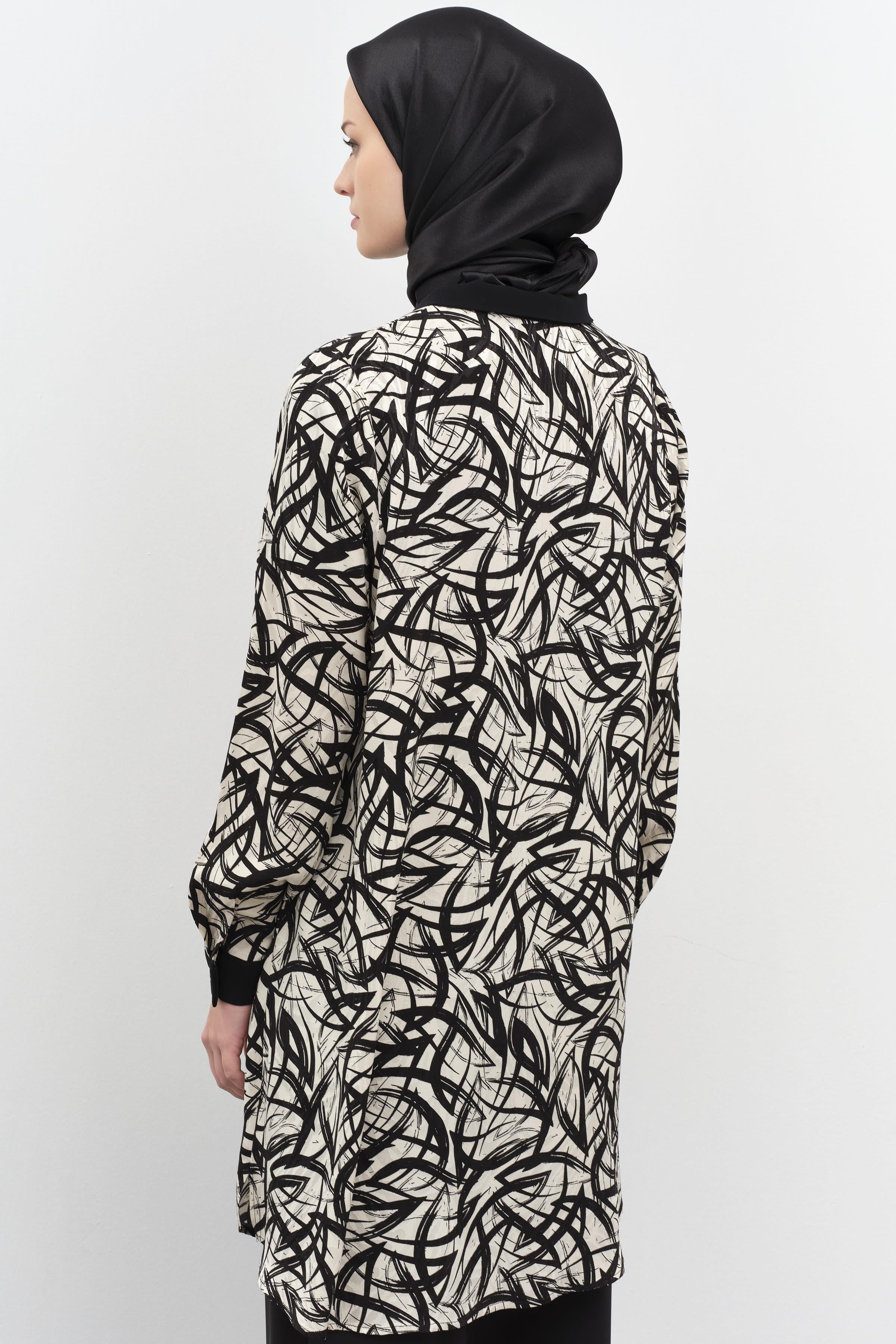 Garnili Desenli Jakar Tunik - Siyah TUGBA