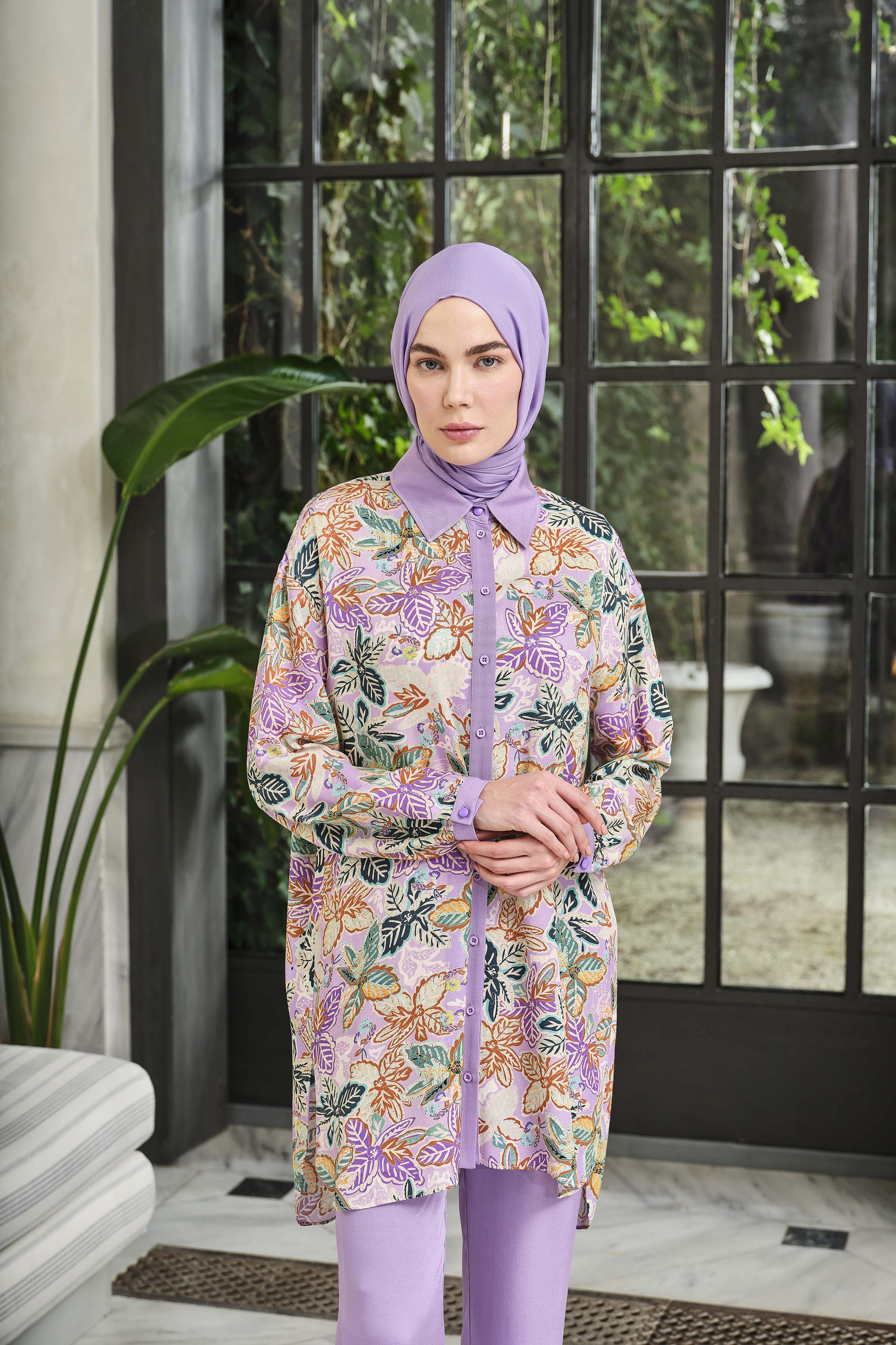 Garnili Desenli Tunik - Lila TUGBA